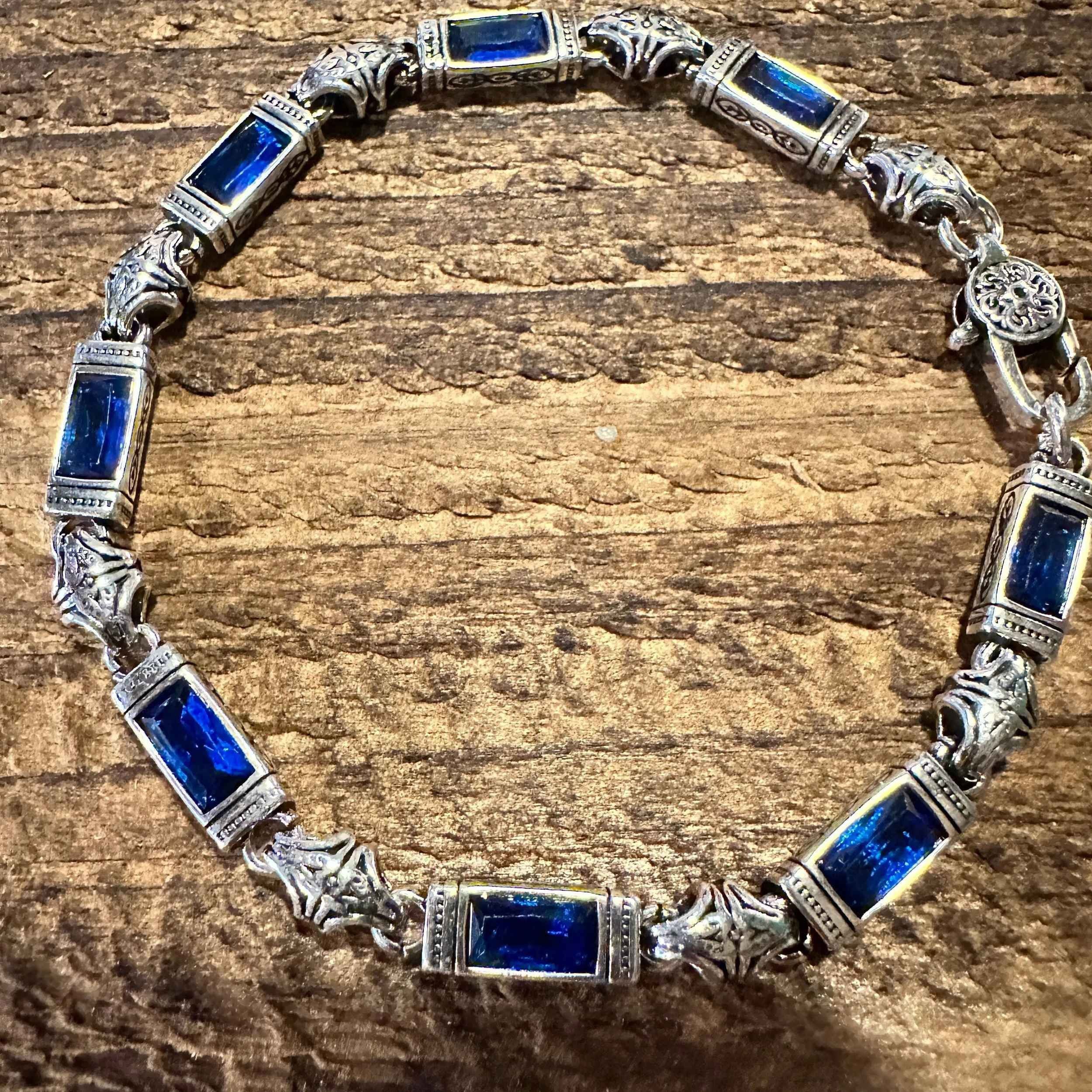 Other Boho Chic Woven Link Blue Crystal CZ Silver Bracelet, Lobste Size ONE SIZE - 4 Thumbnail