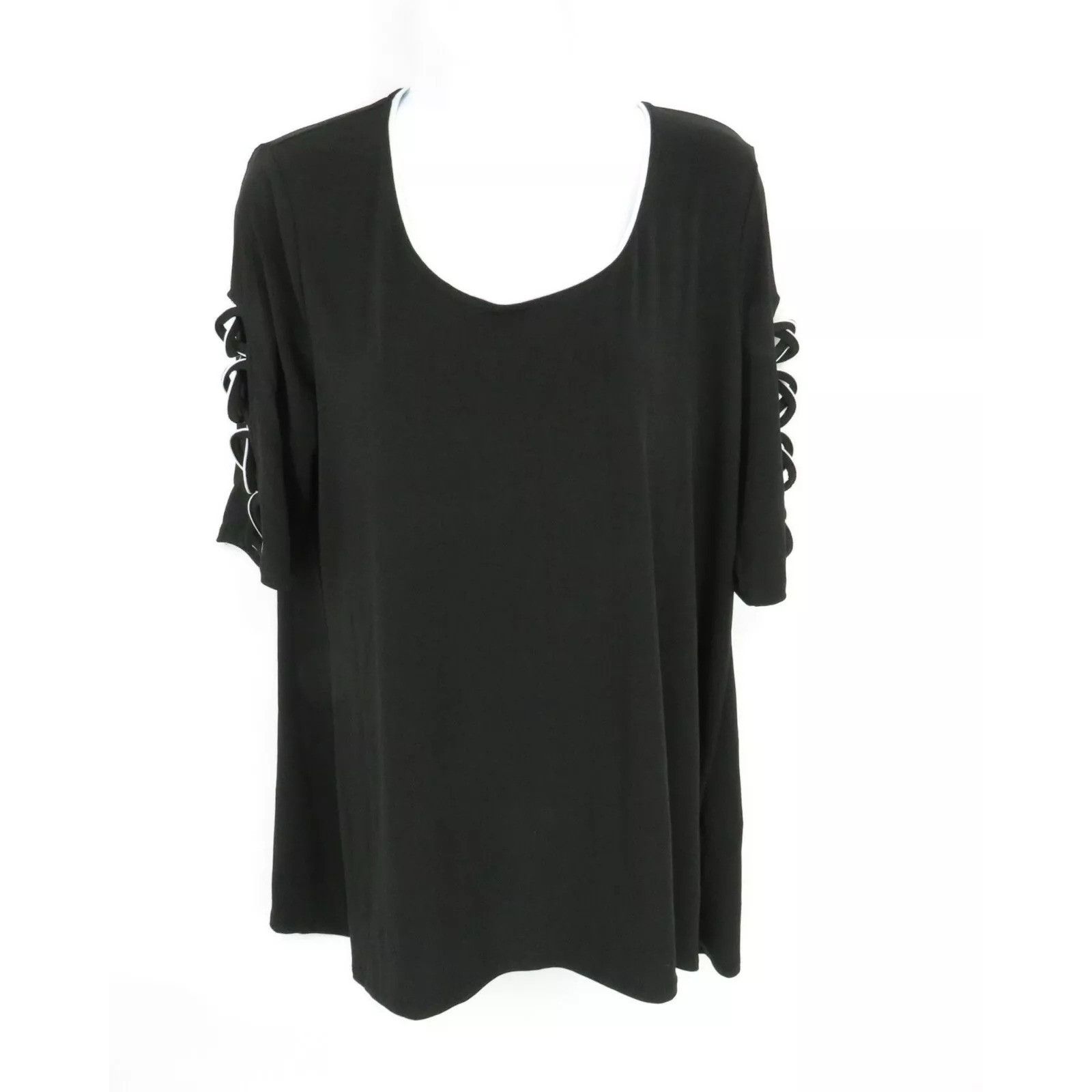 JM Collection JM Collection Black Top Lattice Sleeve Detail Medium NWT $54 Size M / US 6-8 / IT 42-44 - 1 Thumbnail