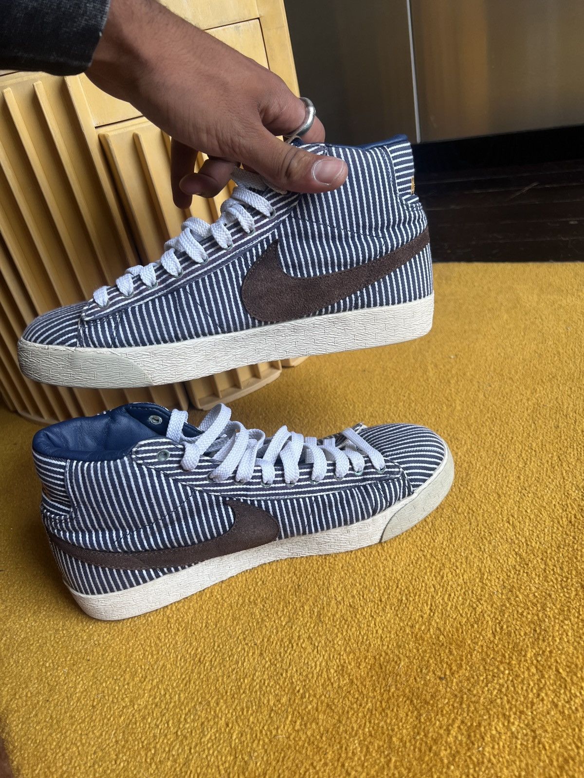 Nike NIKE Blazer Men's Mid Basic Pinstripe Navy Brown Shoes Size US 10 / EU 43 - 5 Thumbnail