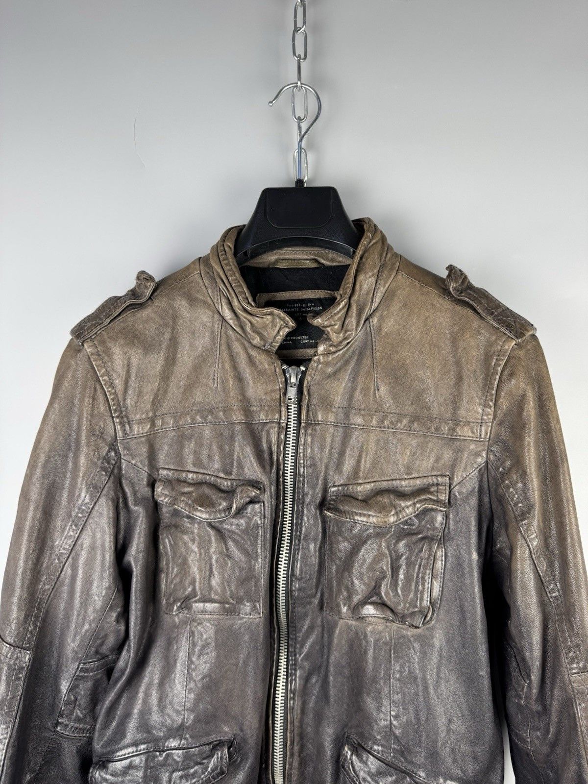 Allsaints AllSaints Post Commander Leather Biker Jacket Brown Womens Size M / US 6-8 / IT 42-44 - 3 Thumbnail