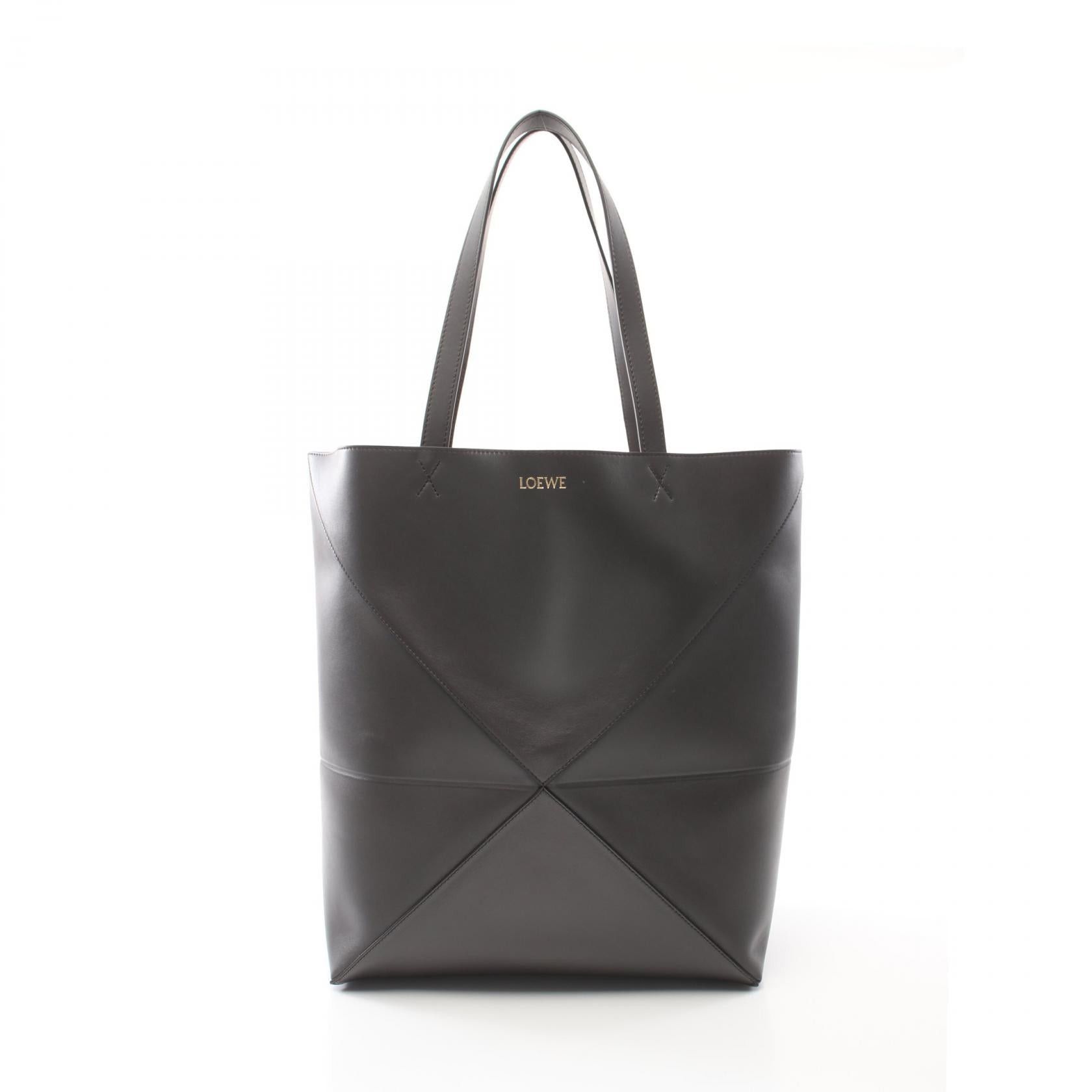 Loewe Puzzle Fold Shoulder Bag Tote Leather Gray in Grey, Women's