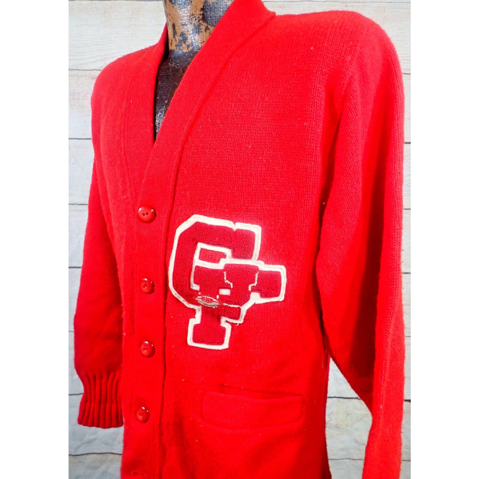 Vintage VINTAGE Tennessee American 60s Red Letterman Sweater Cardigan Adult Medium GF Football Mens Size US L / EU 52-54 / 3 - 2 Thumbnail