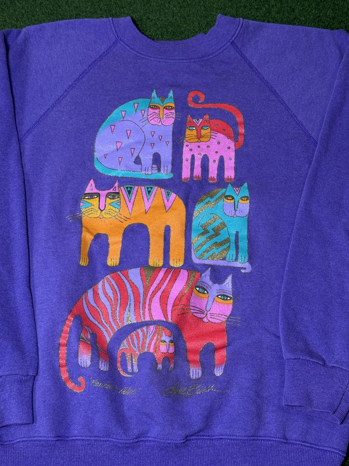 Hanes × Vintage Vintage 80s 90s Feline Cat Retro Purple Crewneck Sweatshirt Size L / US 10 / IT 46 - 2 Thumbnail