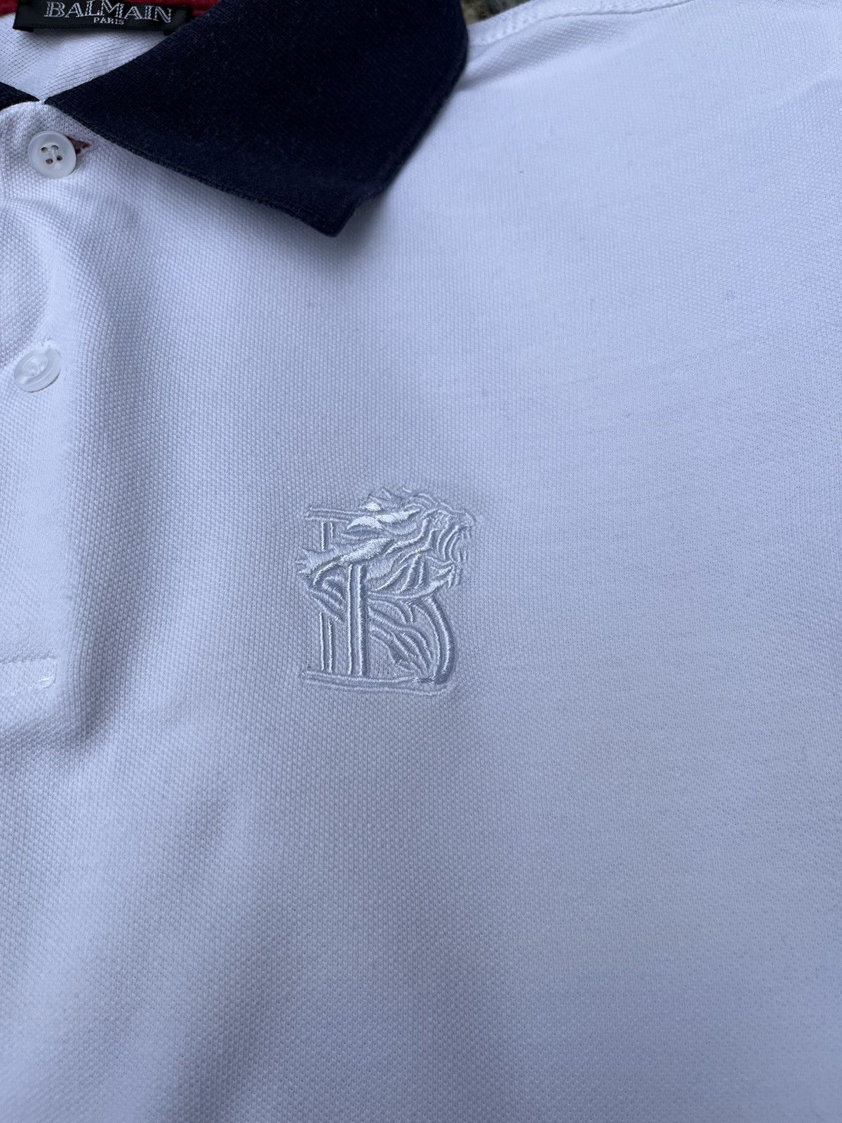 Balmain × Designer Balmain chest logo polo t-shirt tee with striped sleeves Size US L / EU 52-54 / 3 - 9 Thumbnail