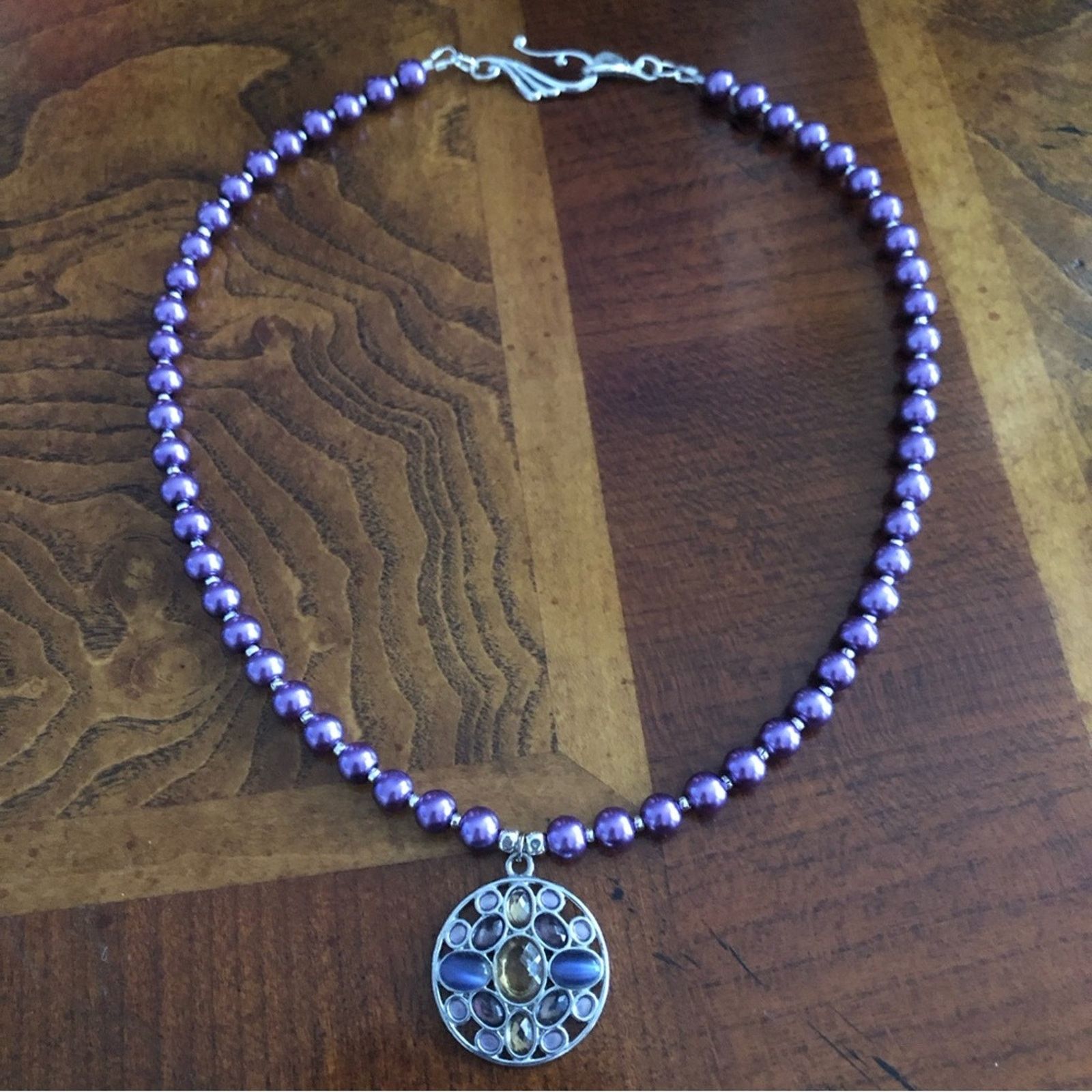 Handmade Handcrafted repurpose stone pendant Pearl necklace Size ONE SIZE - 10 Thumbnail
