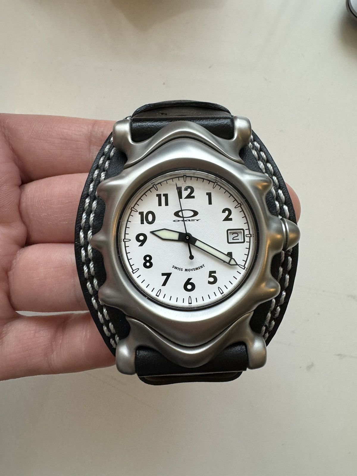 image of Oakley Saddleback Watch In Black Leather, Men's