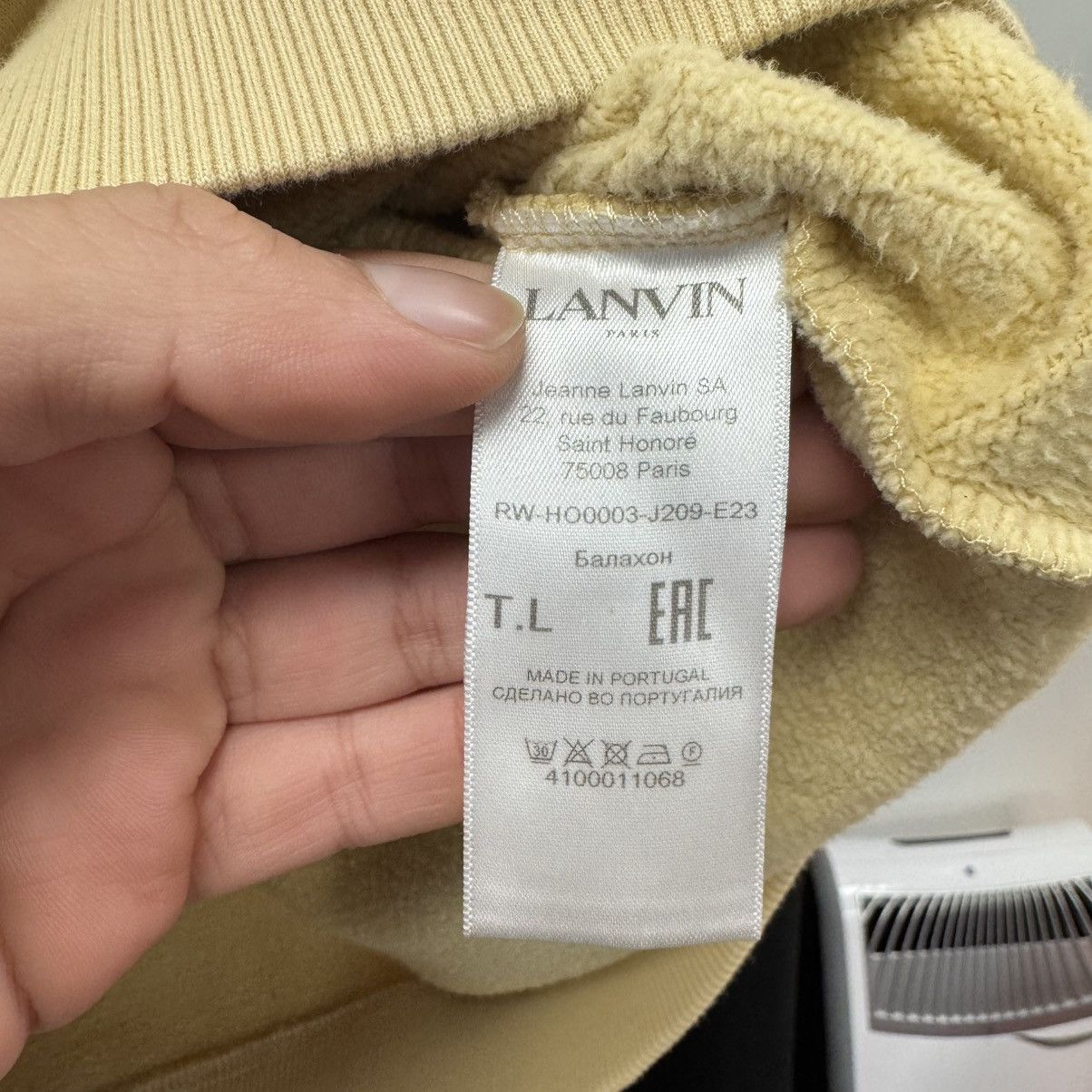 Lanvin Lanvin Logo Embroidered Drawstring Hoodie Sand Beige Size US L / EU 52-54 / 3 - 7 Thumbnail