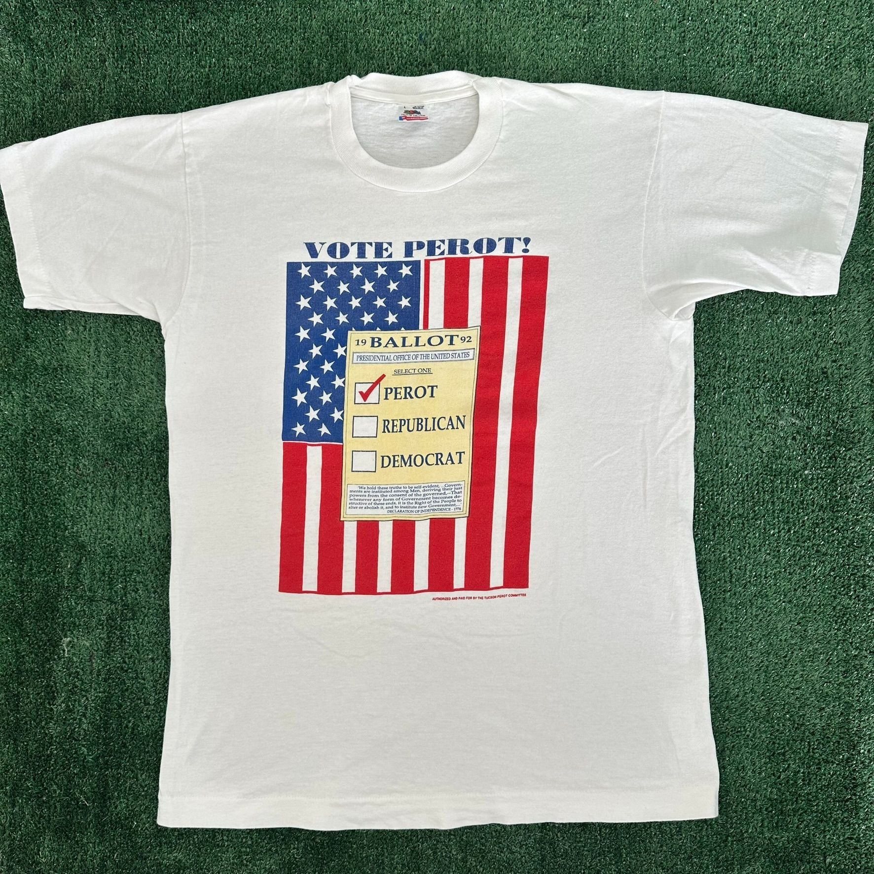 Fruit Of The Loom Vintage 90s Ross Perot Campaign T-Shirt 1992 Political Tee Size US L / EU 52-54 / 3 - 1 Thumbnail