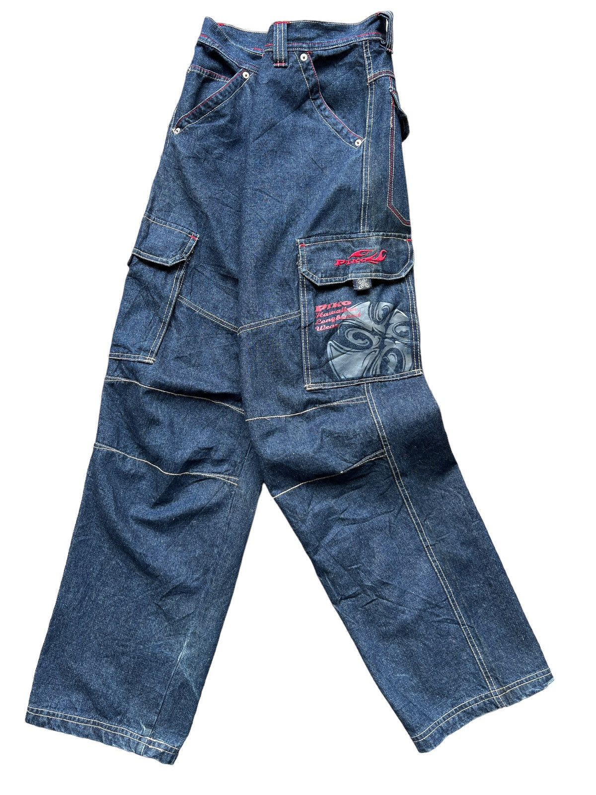image of Jnco x Phat Farm Piko Baggy Cargo Multipocket Tactical Denim Jeans 28X31 in Blue, Men's