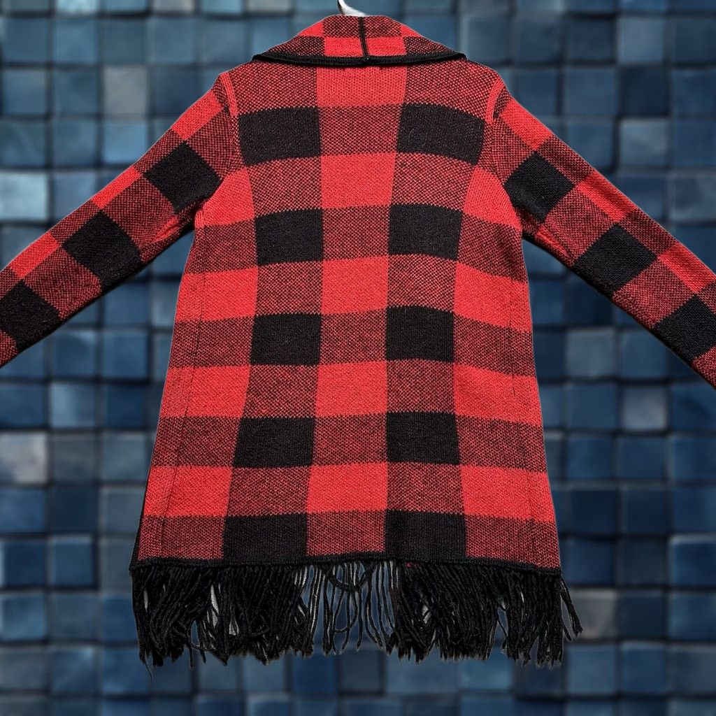 Vintage Ruff Hewn Cardigan Sweater Womens PM Red Open Fringe Wool Alpaca Knit Size M / US 6-8 / IT 42-44 - 1 Thumbnail