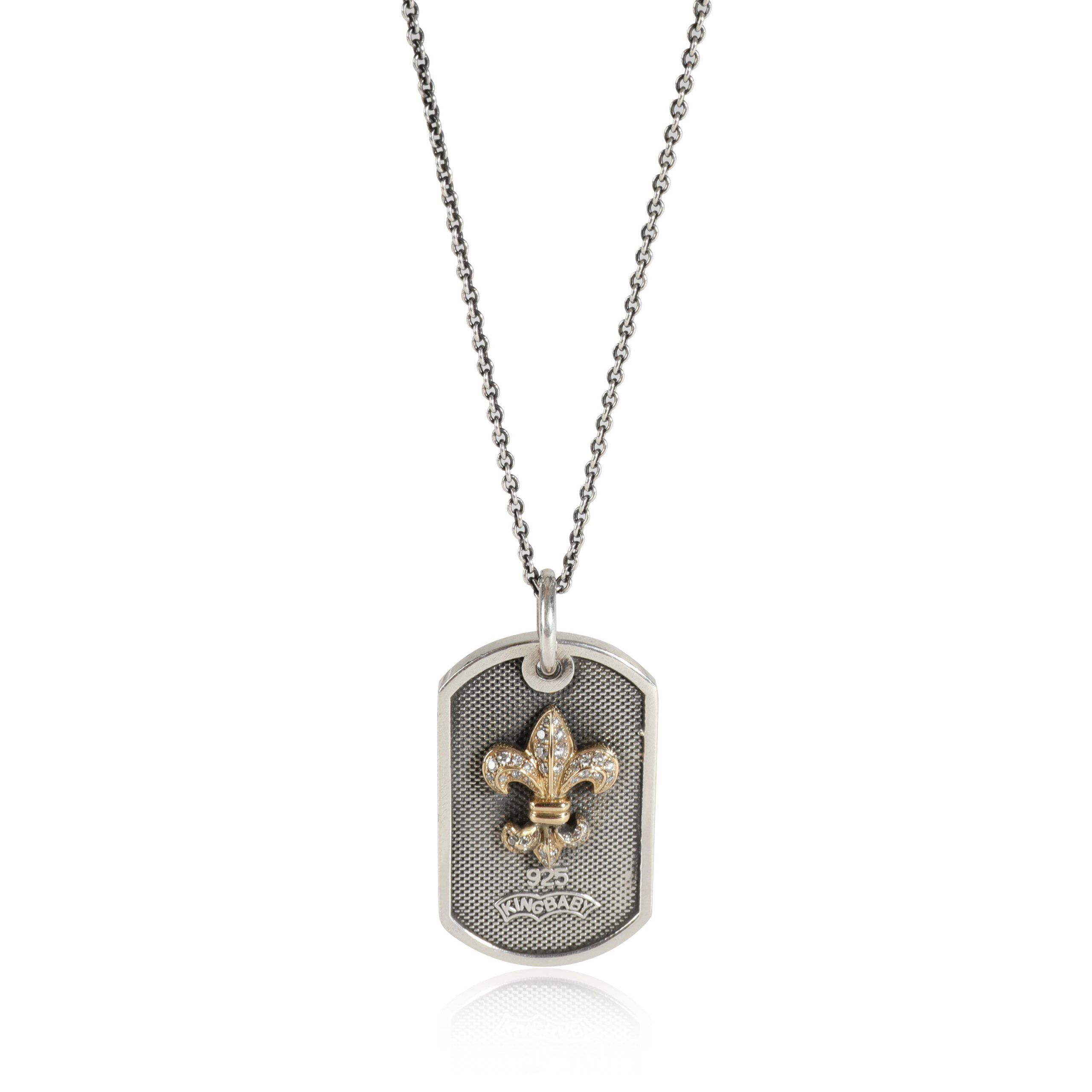 image of King Baby Diamond Small Fleur-De-Lis Dog Tag Pendant In 18K Gold/sterling Silver, Women's