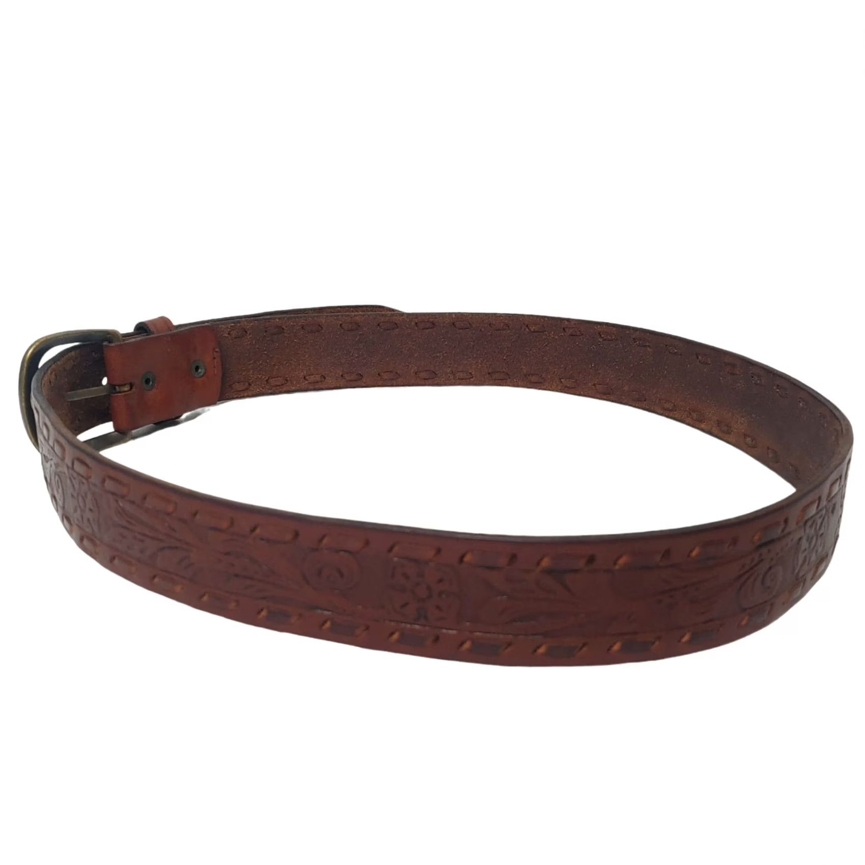 American Eagle Outfitters VINTAGE American Eagle Belt Tooled Leather Brown Floral Boho Unisex 31-35" Waist 1 3/8" Adjustable Womens Girls Mens Size ONE SIZE - 7 Thumbnail