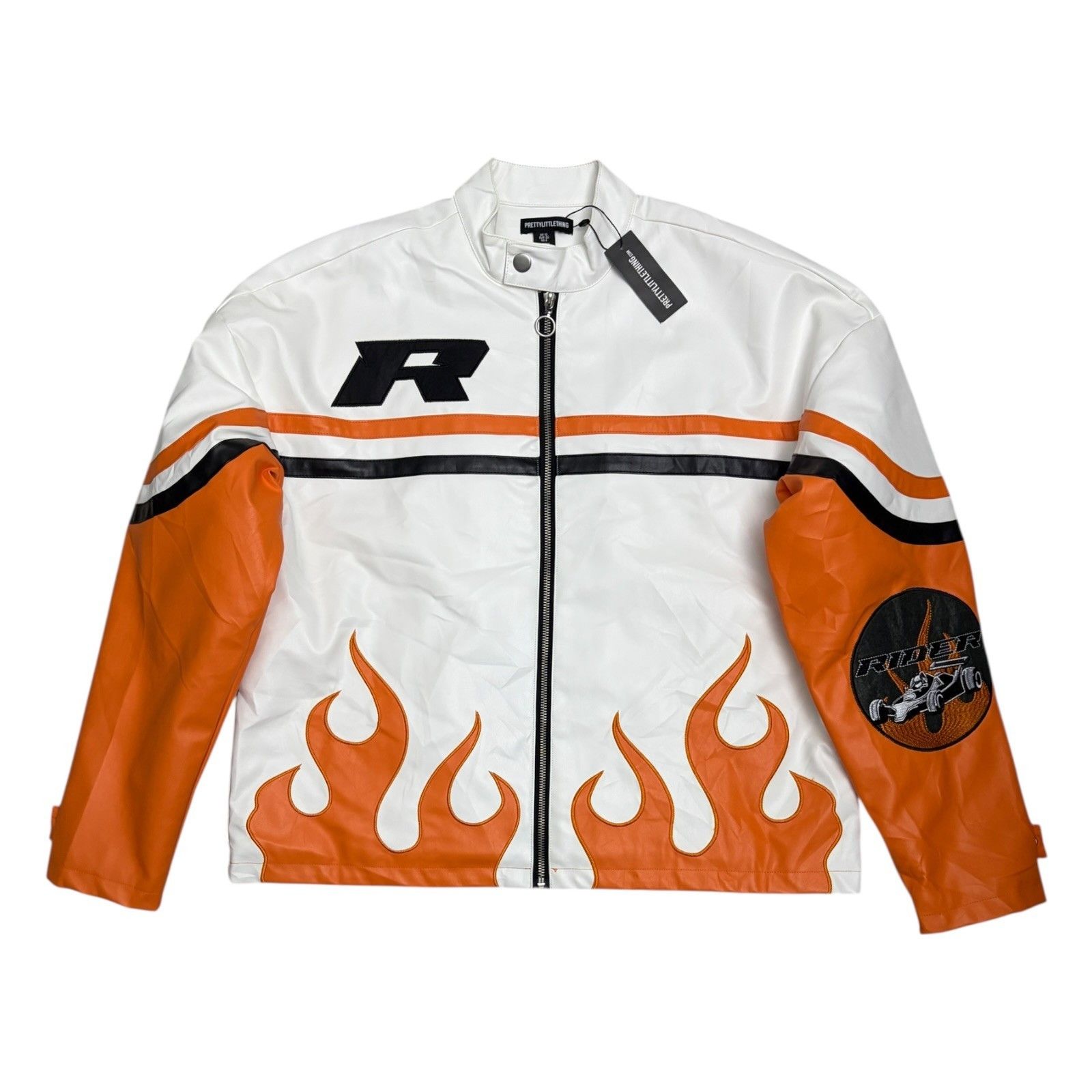 PrettyLittleThing PRETTYLITTLETHING Flame Faux Vegan Leather Bomber Jacket 6 Size M / US 6-8 / IT 42-44 - 1 Thumbnail