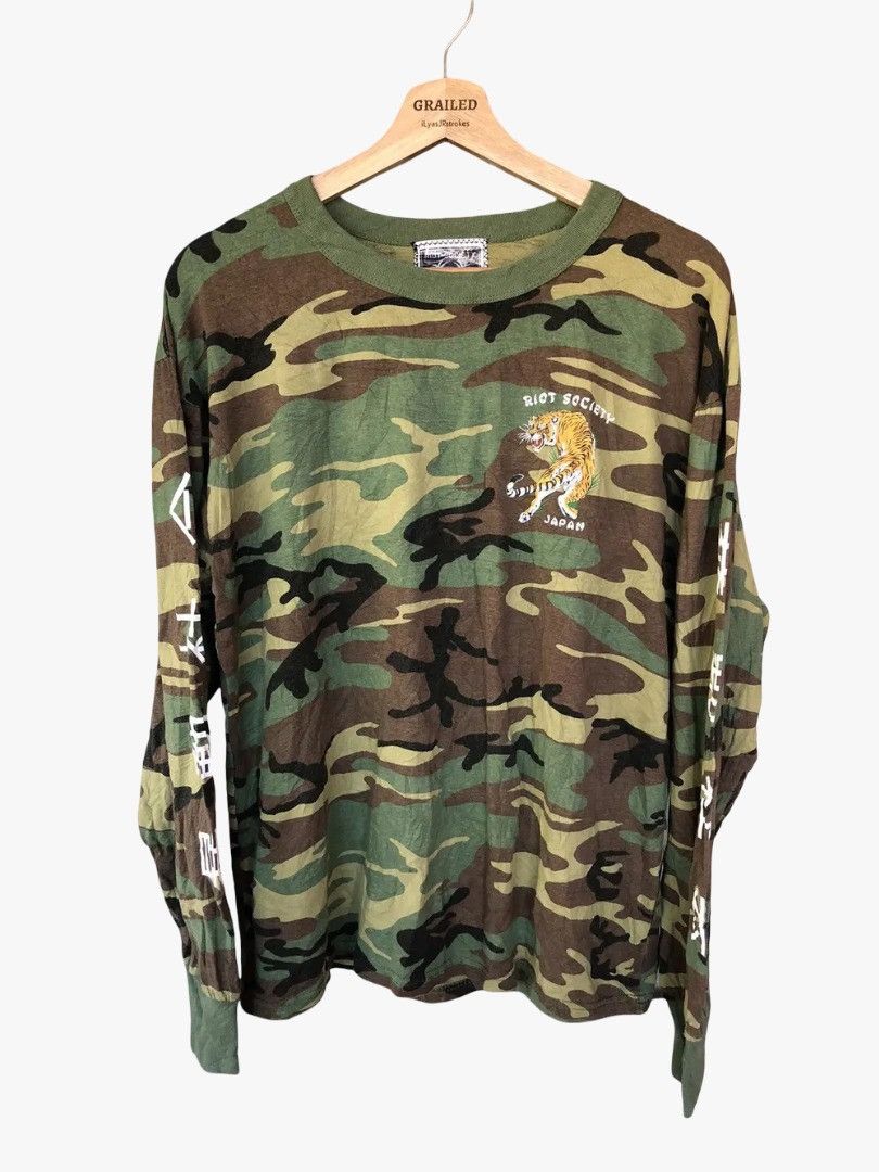 Riot Society Vintage 90's Riot Society Tiger Japan Camouflage Shirtt Tee Size US L / EU 52-54 / 3 - 2 Thumbnail