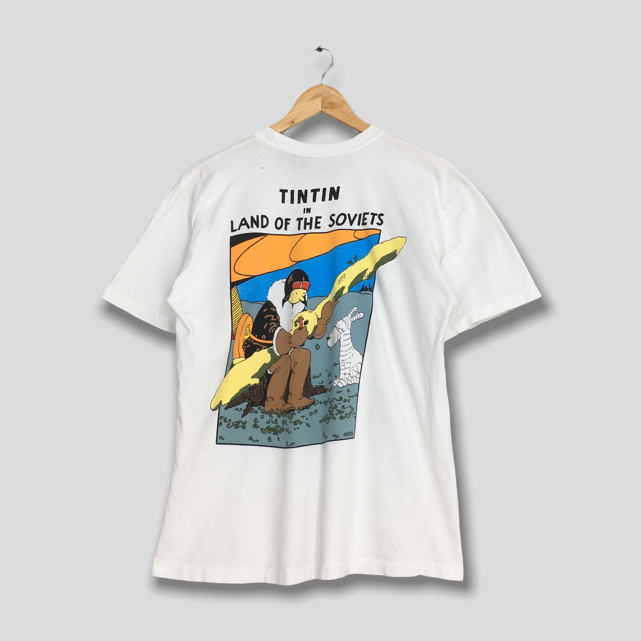 image of Cartoon Network x Vintage The Adventures Of Tintin Land Of The Soviets Cartoon Tshirt in White (Siz