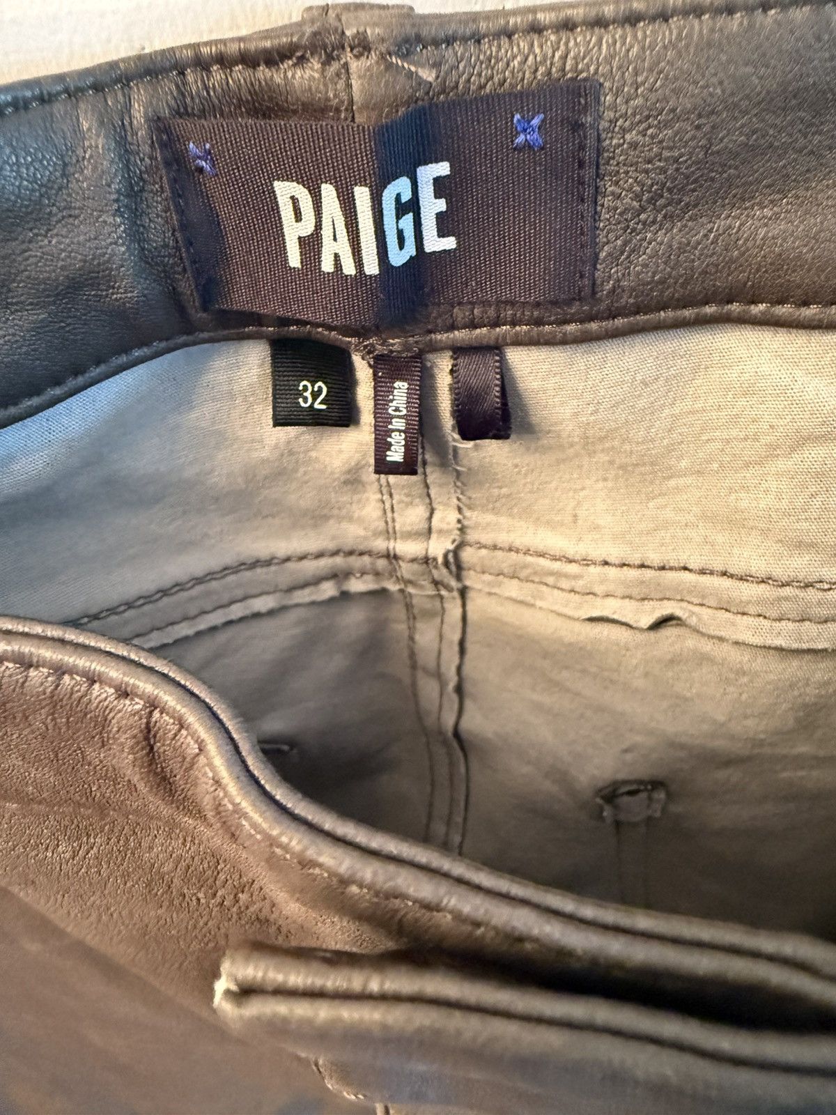 Paige PAIGE Genuine Leather Men's Pants Dark Gray, Textured Finish Size US 32 / EU 48 - 7 Thumbnail