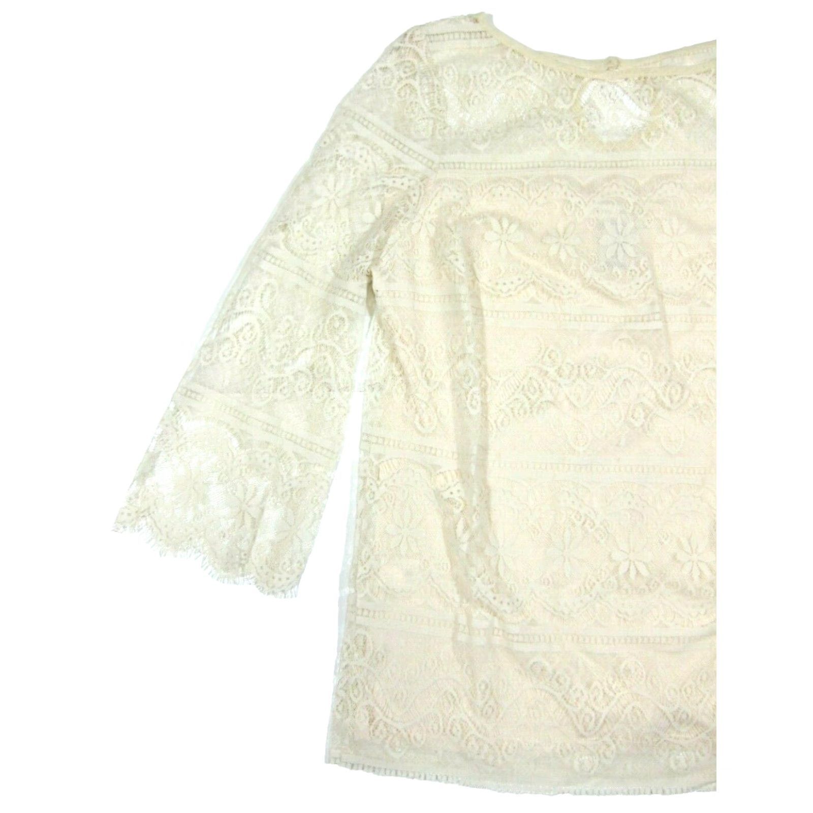 Vintage Max Studio Ivory Lace Blouse Shirt Top Women Large 3/4 Sleeve Round Neck Lined 100% nylon / Lace Vintage Classic Ivory Shirt Top Women Large Size L / US 10 / IT 46 - 6 Thumbnail