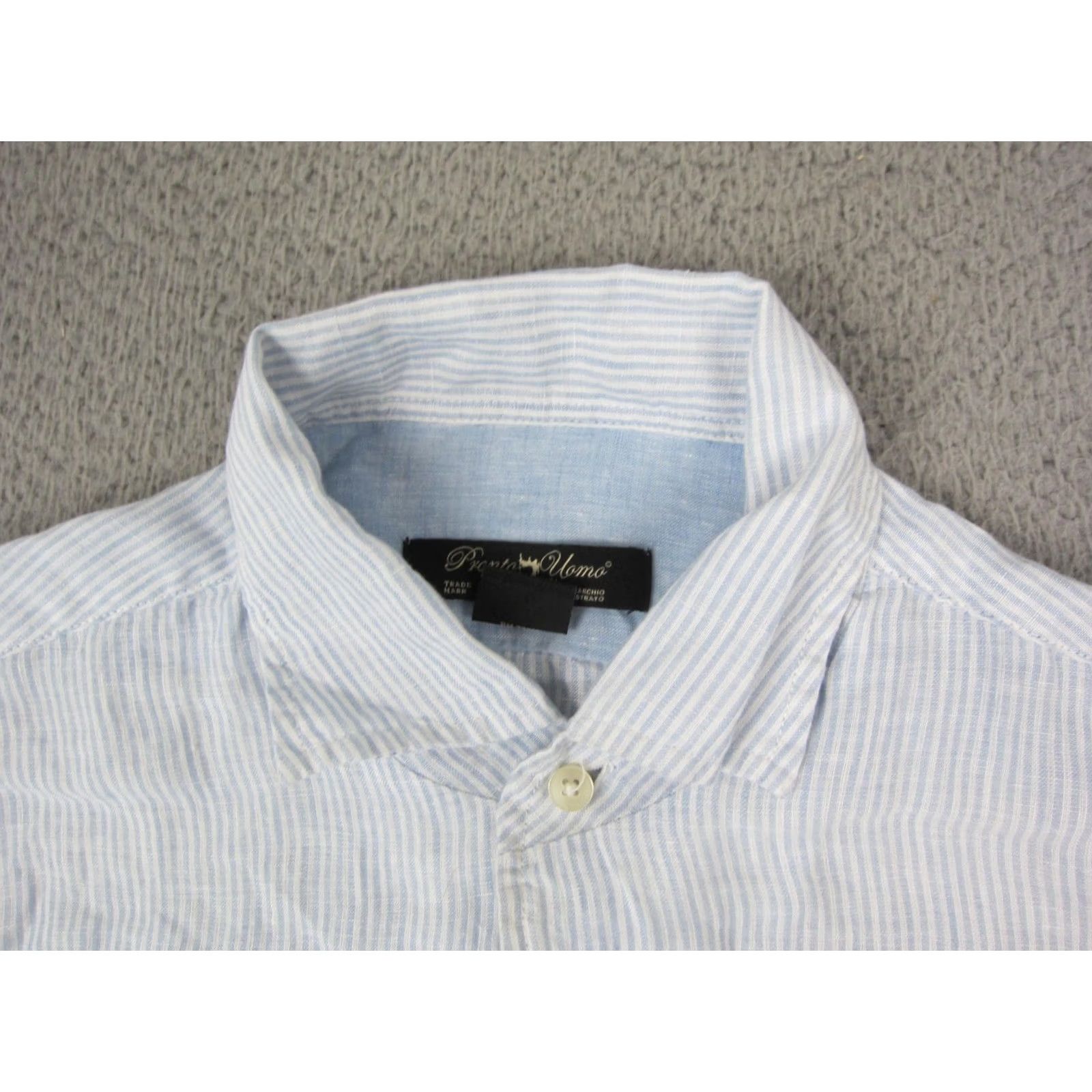 Pronto Uomo Pronto Uomo Shirt Mens Large Blue Linen Button-Up Striped Casual Size US L / EU 52-54 / 3 - 3 Thumbnail