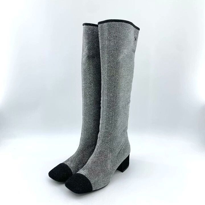 Chanel Chanel Silver Gray Sequin High Boots Size US 7 / IT 37 - 1 Thumbnail