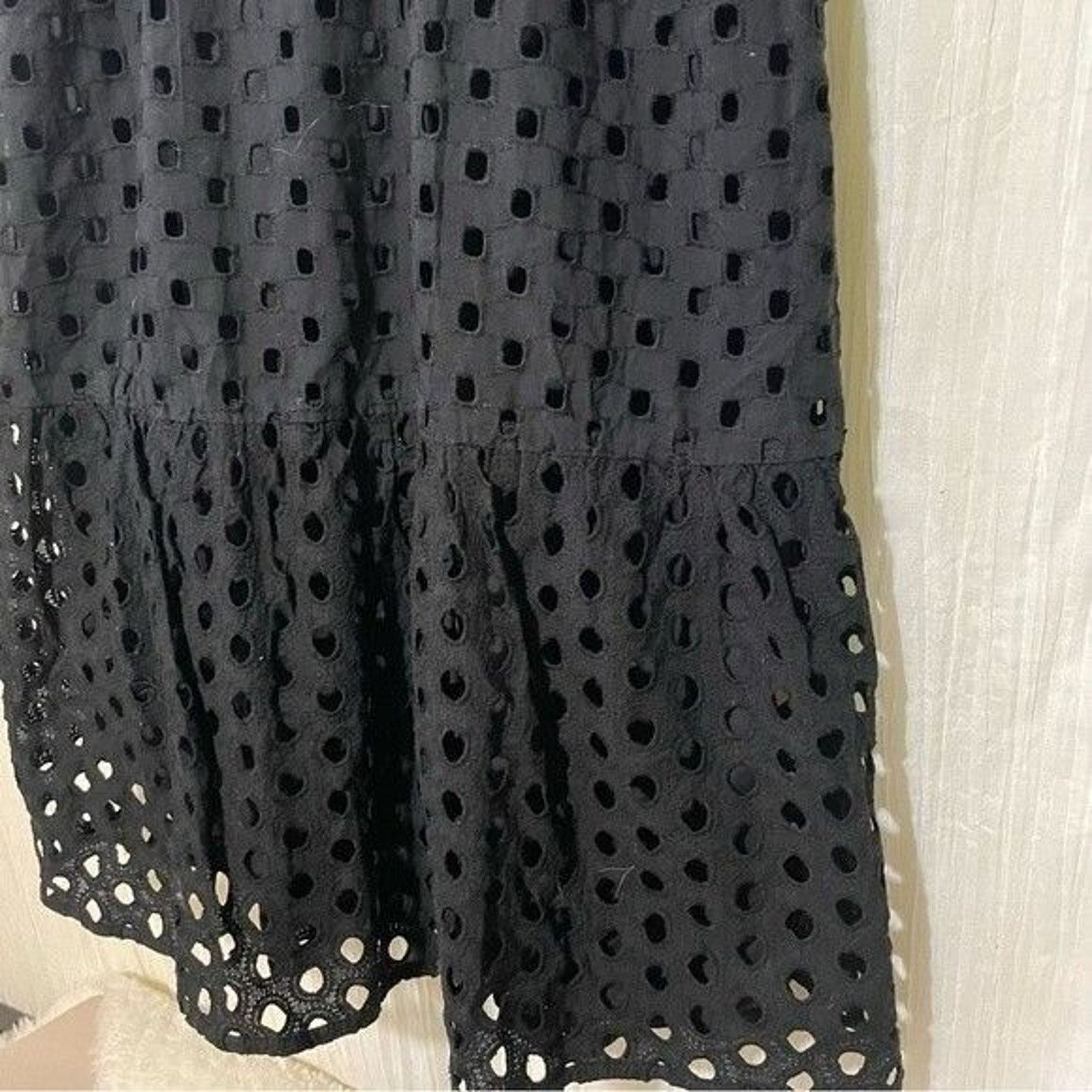 Loft Loft Black Eyelet Midi Dress 2 Petite Cotton Tiered Size XS / US 0-2 / IT 36-38 - 5 Thumbnail