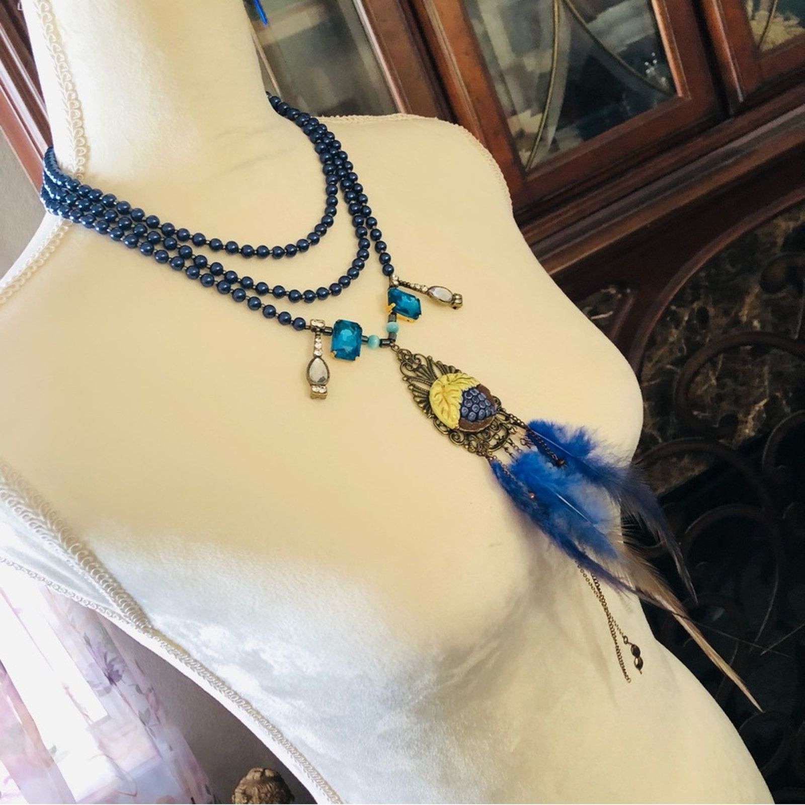 Handmade Handcrafted filigree cameo Pearl genuine labradorite necklac Size ONE SIZE - 3 Thumbnail