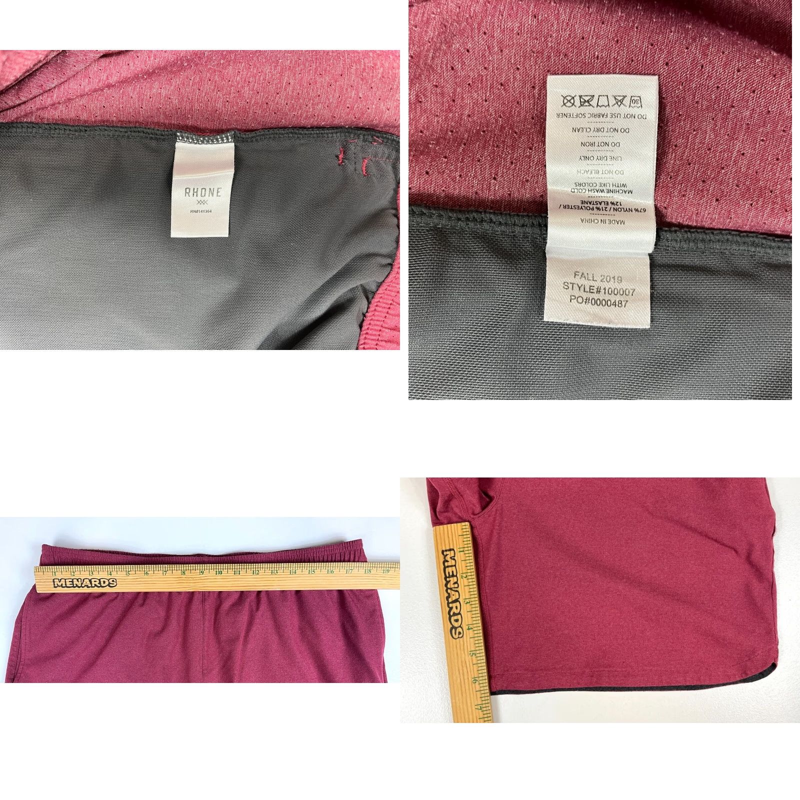 Rhone Rhone Men's Athletic Shorts XL - Perforated, Drawstring, Breathable, Red/ Bordeaux, 6.5 Inseam, Regular Fit, Activewear Size US 36 / EU 52 - 8 Thumbnail