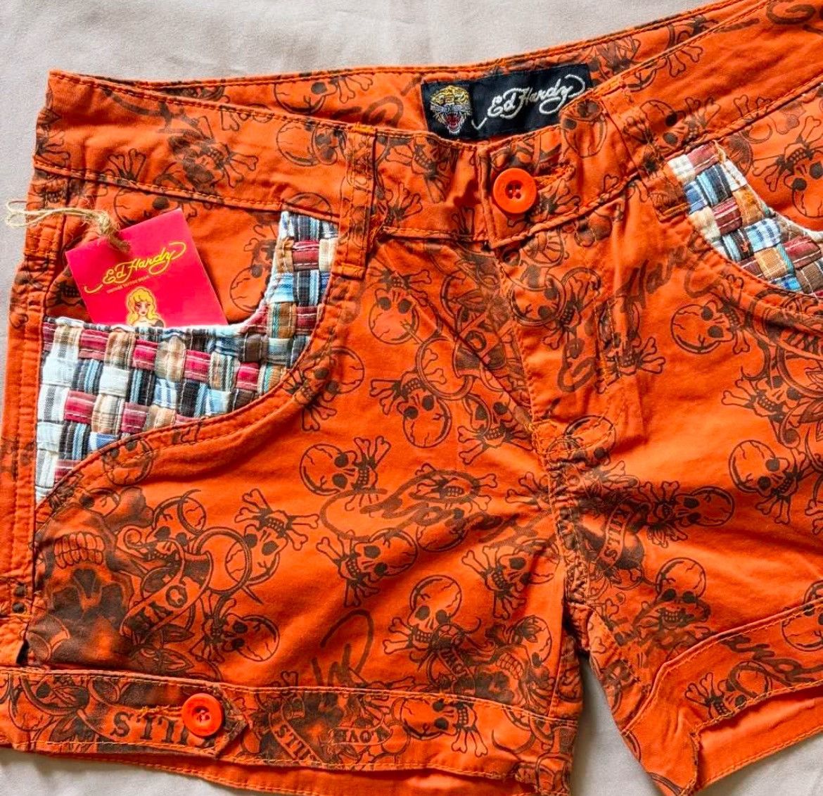Ed Hardy NEW Authentic Ed Hardy Overprint Skeleton Shorts Size 26" / US 2 / IT 38 - 3 Thumbnail