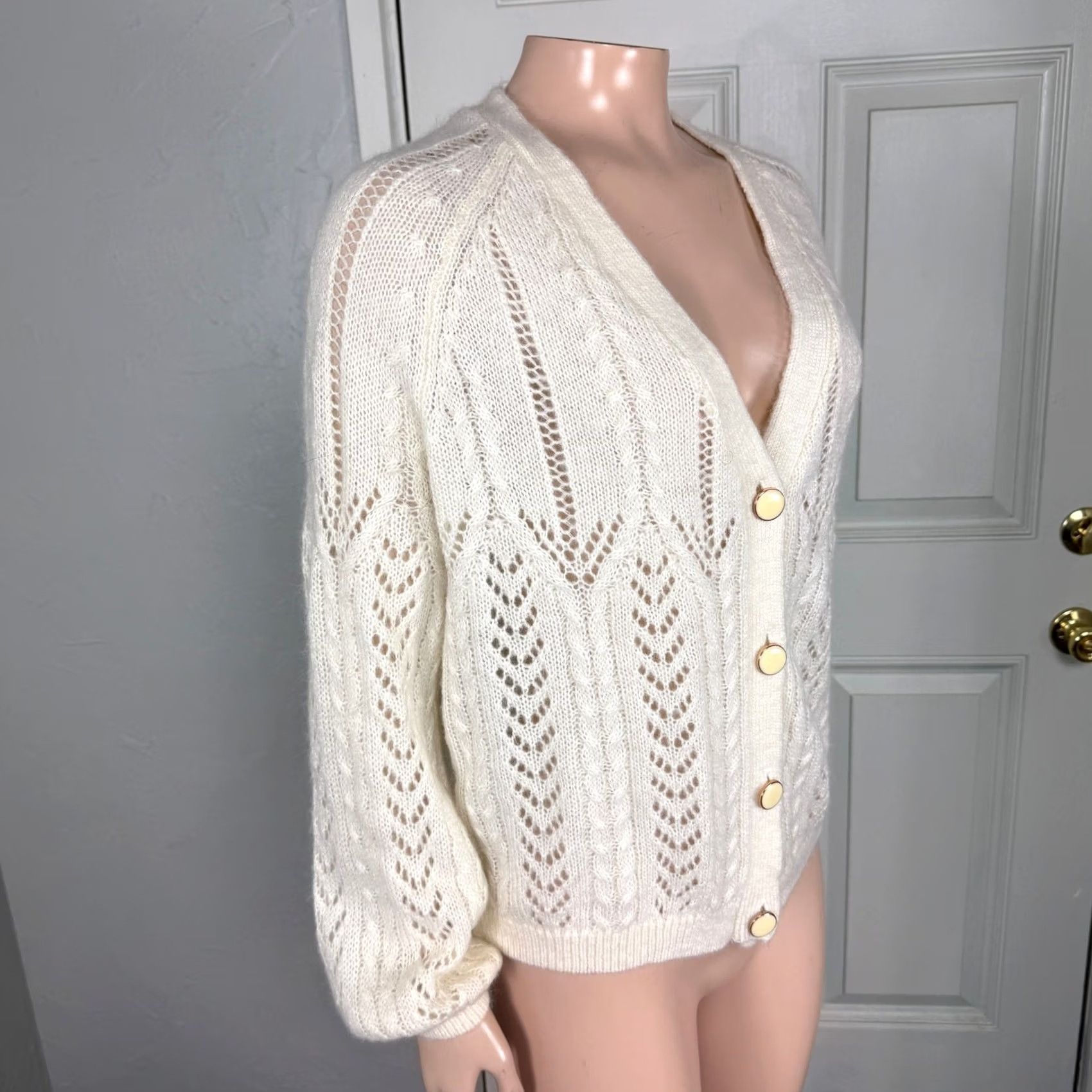 Vintage LA MAILLE SEZANE Women's Sweater Mohair Wool V-Neck Cardigan Knit Open-V Neck Winter Fall M Size M / US 6-8 / IT 42-44 - 4 Thumbnail