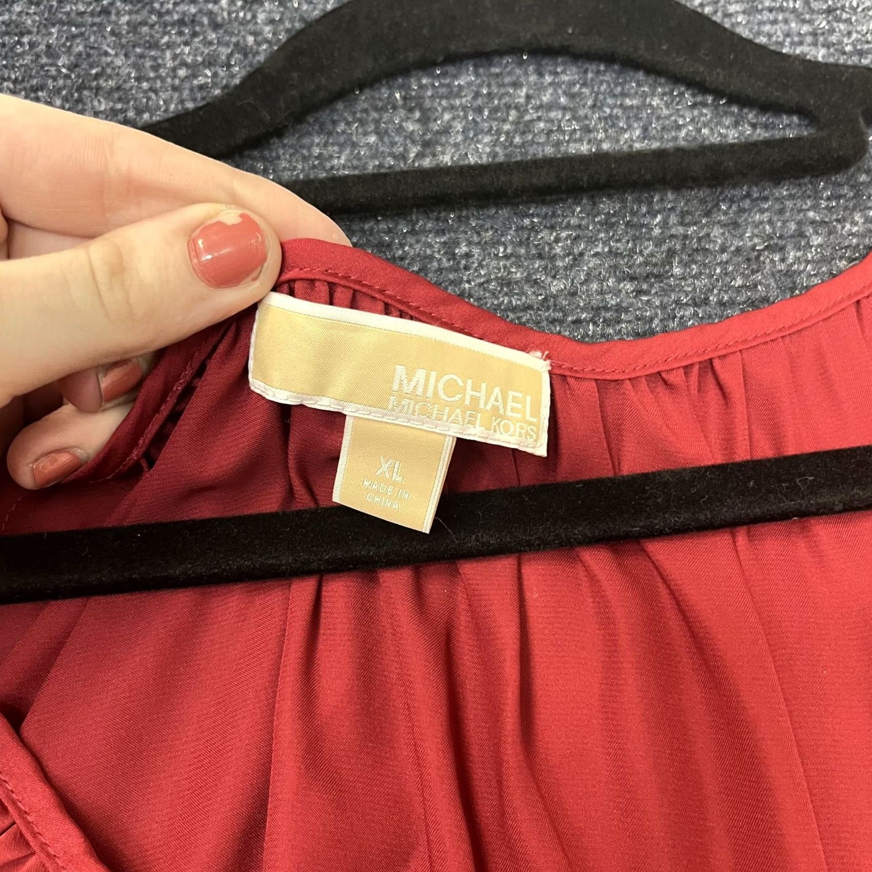 Vintage MICHAEL Michael Kors Blouse Womens XL Red Satin Ruffle Elastic Waist Long Sleeve Size XL / US 12-14 / IT 48-50 - 2 Thumbnail