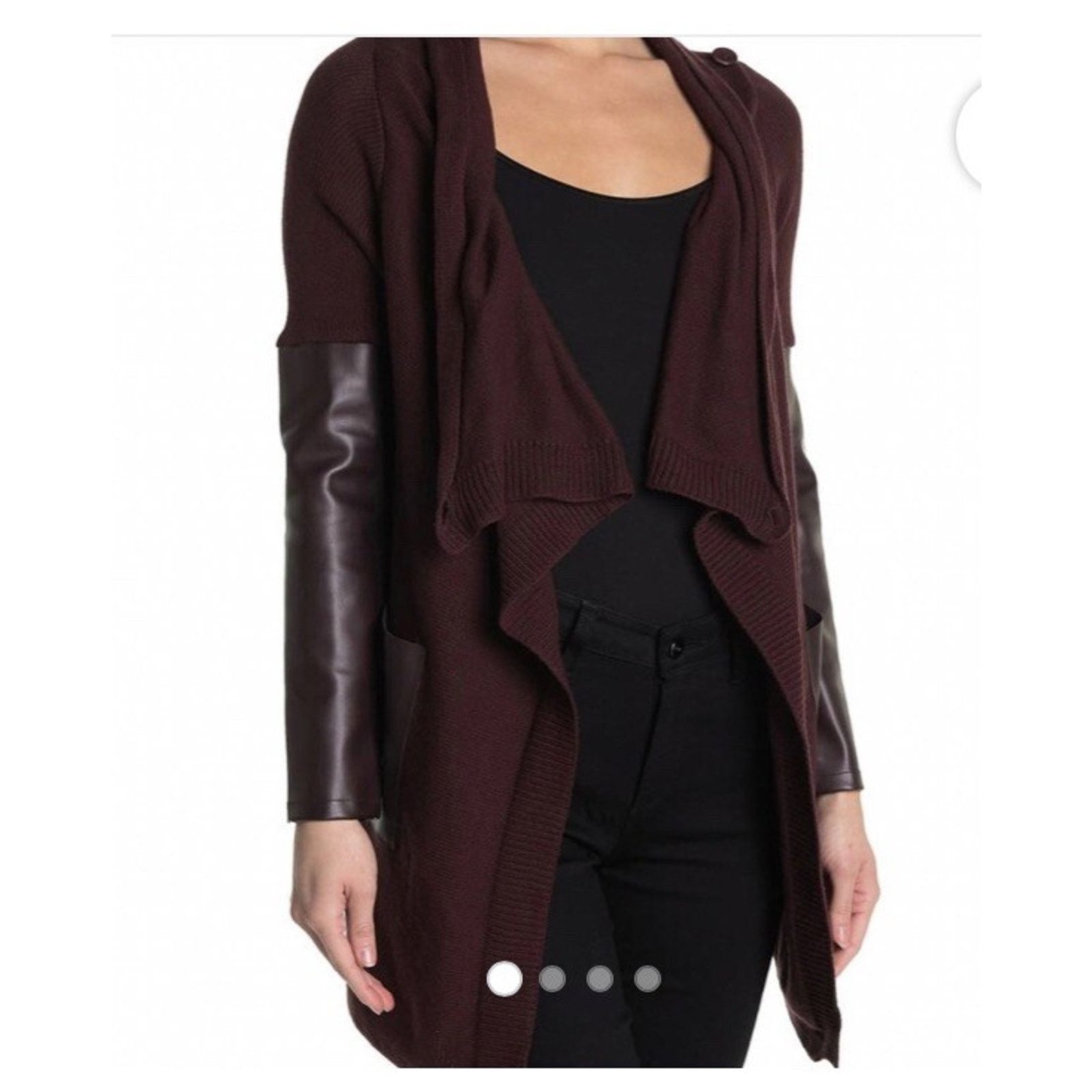 BLANKNYC Blanknyc Cardigan Sweater Women's Small Faux Leather A003054 Size S / US 4 / IT 40 - 1 Thumbnail