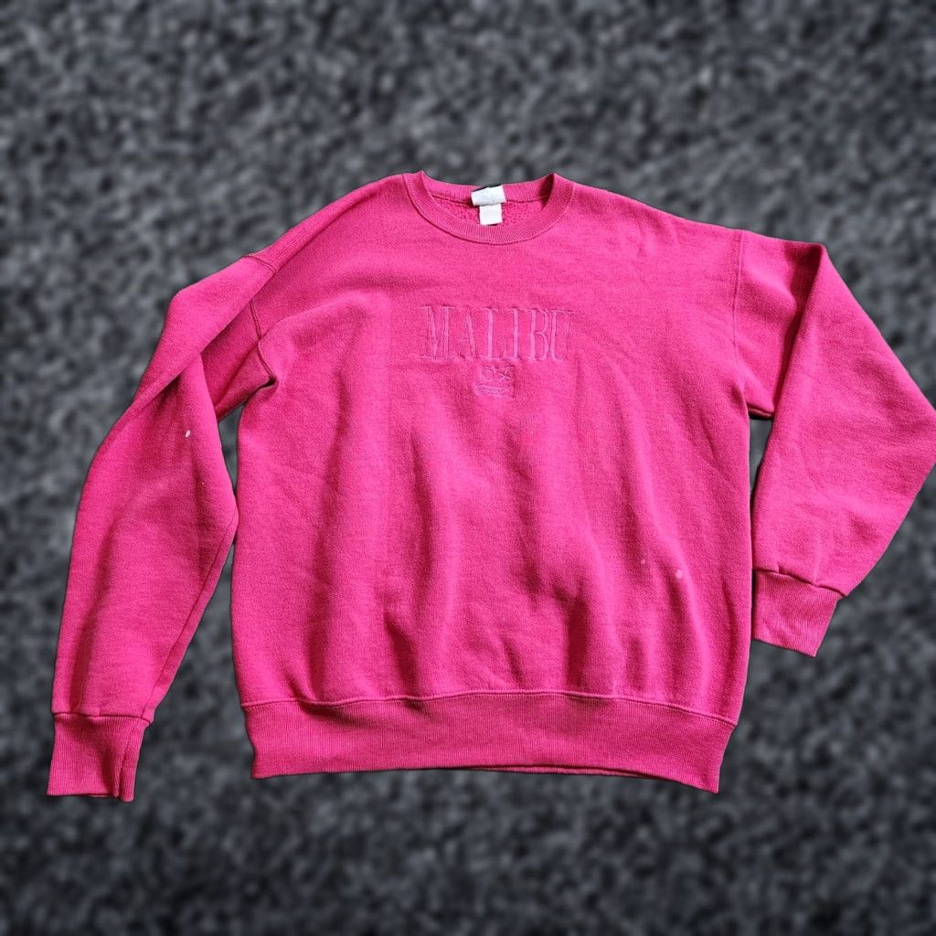 Lee VINTAGE Lee Sweatshirt Crewneck Pink Embroidered Malibu California Distressed Big & Tall 1X Womens Mens Unisex Adults Size XL / US 12-14 / IT 48-50 - 1 Thumbnail