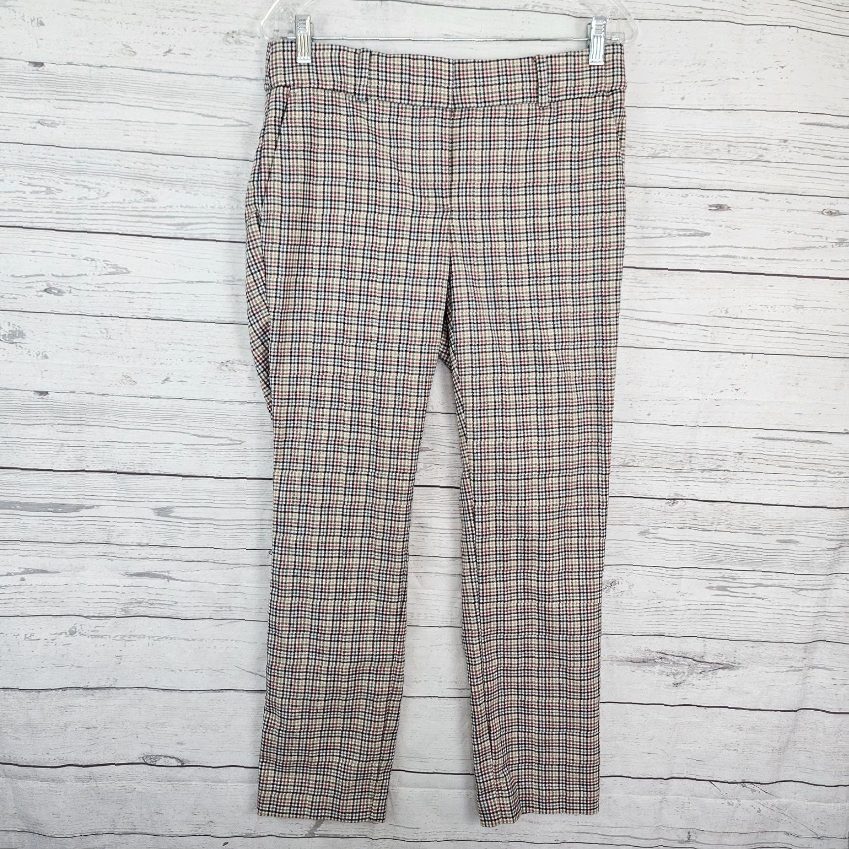 Loft LOFT Ann Taylor Womens Slim Ankle Pants Sz 4 Red Plaid Mid Rise 27.5 Inseam Size 27" / US 4 / IT 40 - 2 Thumbnail