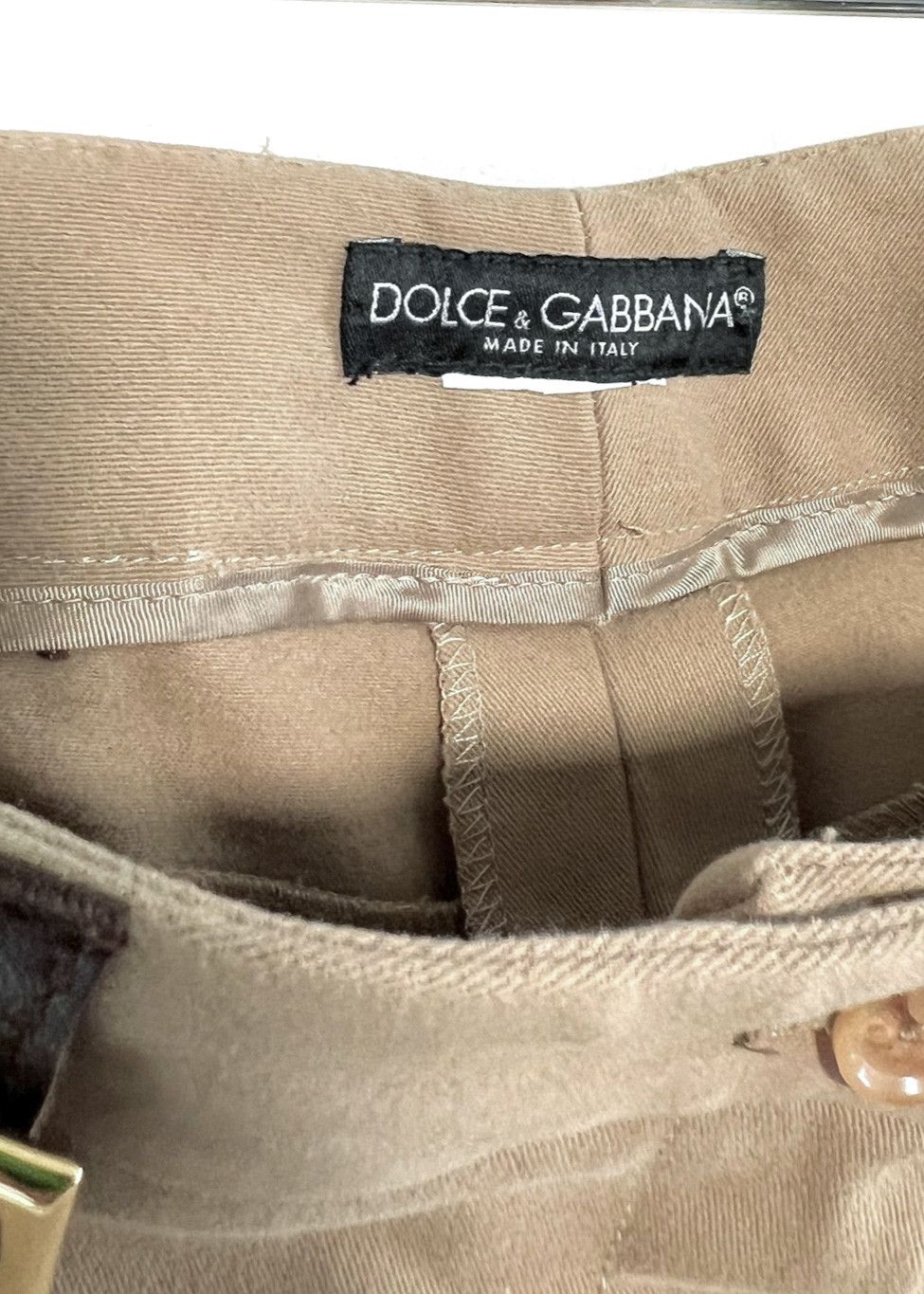 Dolce & Gabbana Dolce & Gabbana Beige Twill Trouser with Brown Leather Trims Size 28" / US 6 / IT 42 - 7 Thumbnail