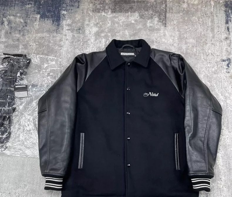 Neighborhood NEIGHBORHOOD Leather Wool Varsity Jacket - dmc Size US L / EU 52-54 / 3 - 1 Thumbnail