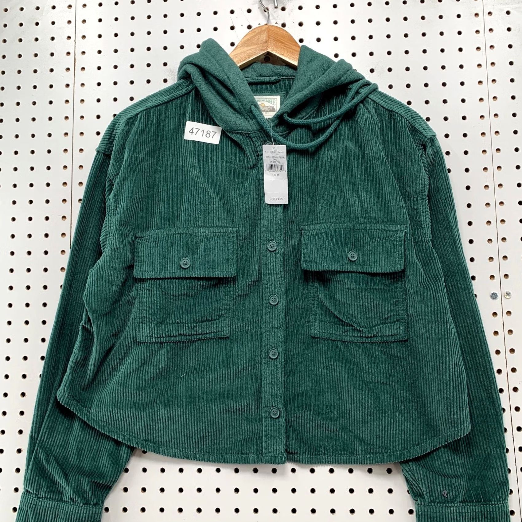 American Eagle Outfitters American Eagle Hooded Button Shirt Womens Medium Green Crop NWT Size M / US 6-8 / IT 42-44 - 4 Thumbnail