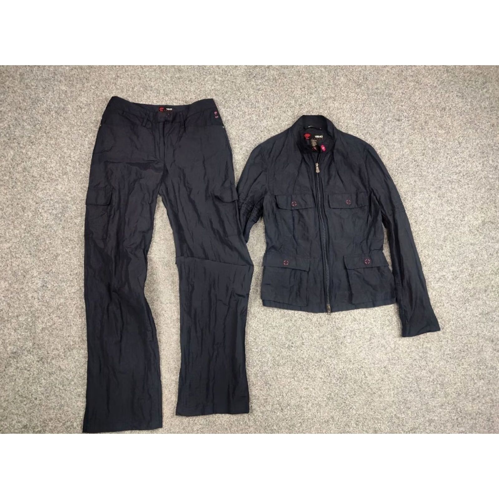 Versace VINTAGE Versace Sport Jacket x Cargo Pants Navy Nylon Blend Jacket x Pants Navy 90s 90s Versace Logo Size 27" / US 4 / IT 40 - 6 Thumbnail