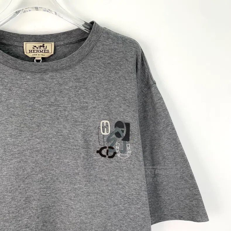 Other Hermes Grey leather embroidery cotton round-neck short-sle Size US M / EU 48-50 / 2 - 3 Thumbnail