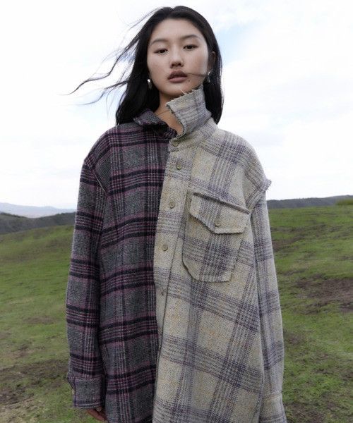 Japanese Brand Japanese Brand JNBY Oversized Spliced ​​Plaid Wool Jacket Size US XL / EU 56 / 4 - 10 Thumbnail