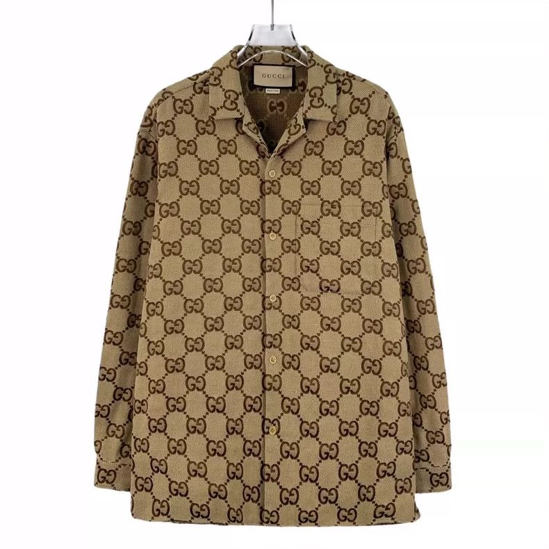 Gucci Gucci Brown Logo Pattern Long Sleeve Shirt- DMC Size US S / EU 44-46 / 1 - 1 Thumbnail