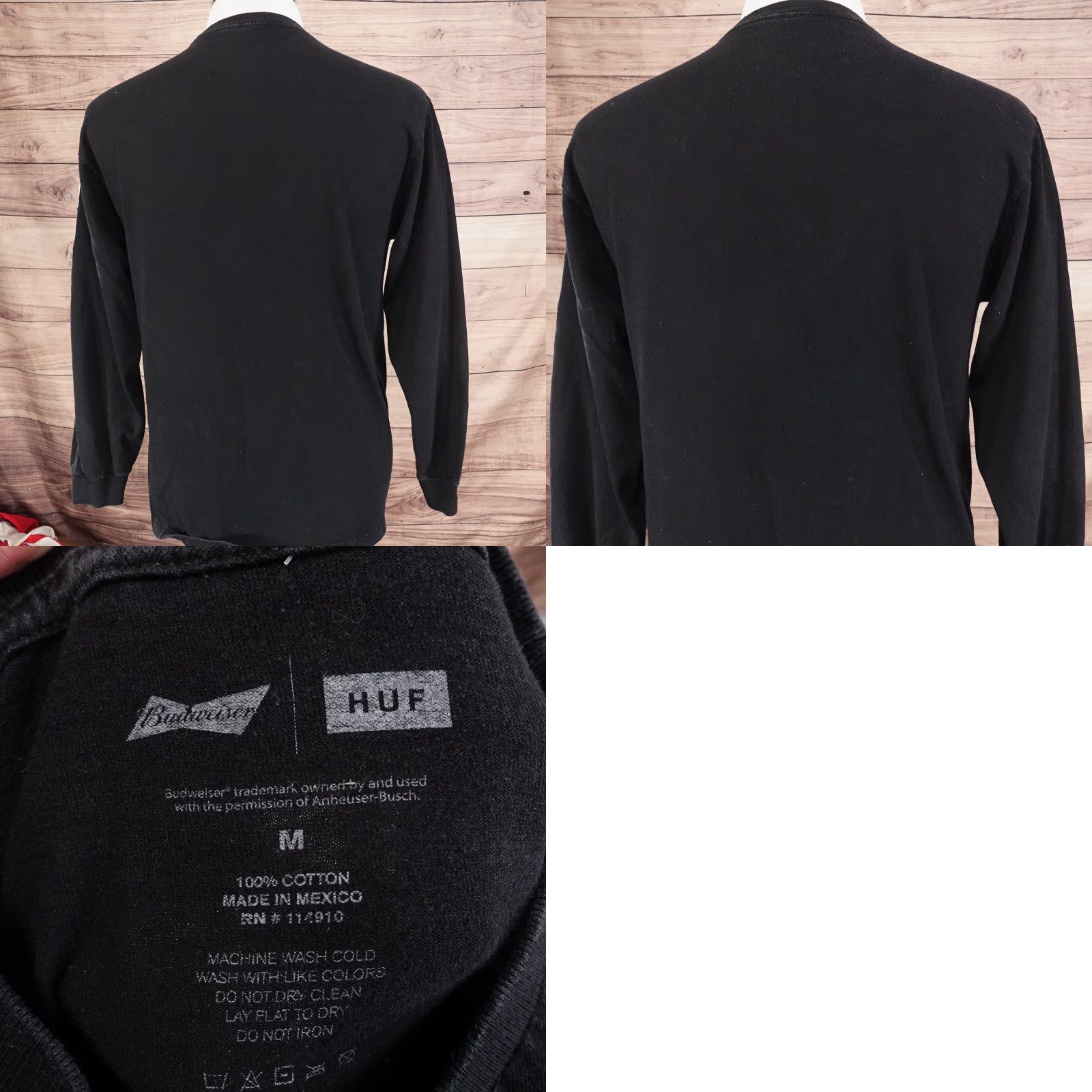 Huf HUF Budweiser Collab Streetwear Long Sleeve T-Shirt Black Medium Unisex Adults Size US M / EU 48-50 / 2 - 8 Thumbnail