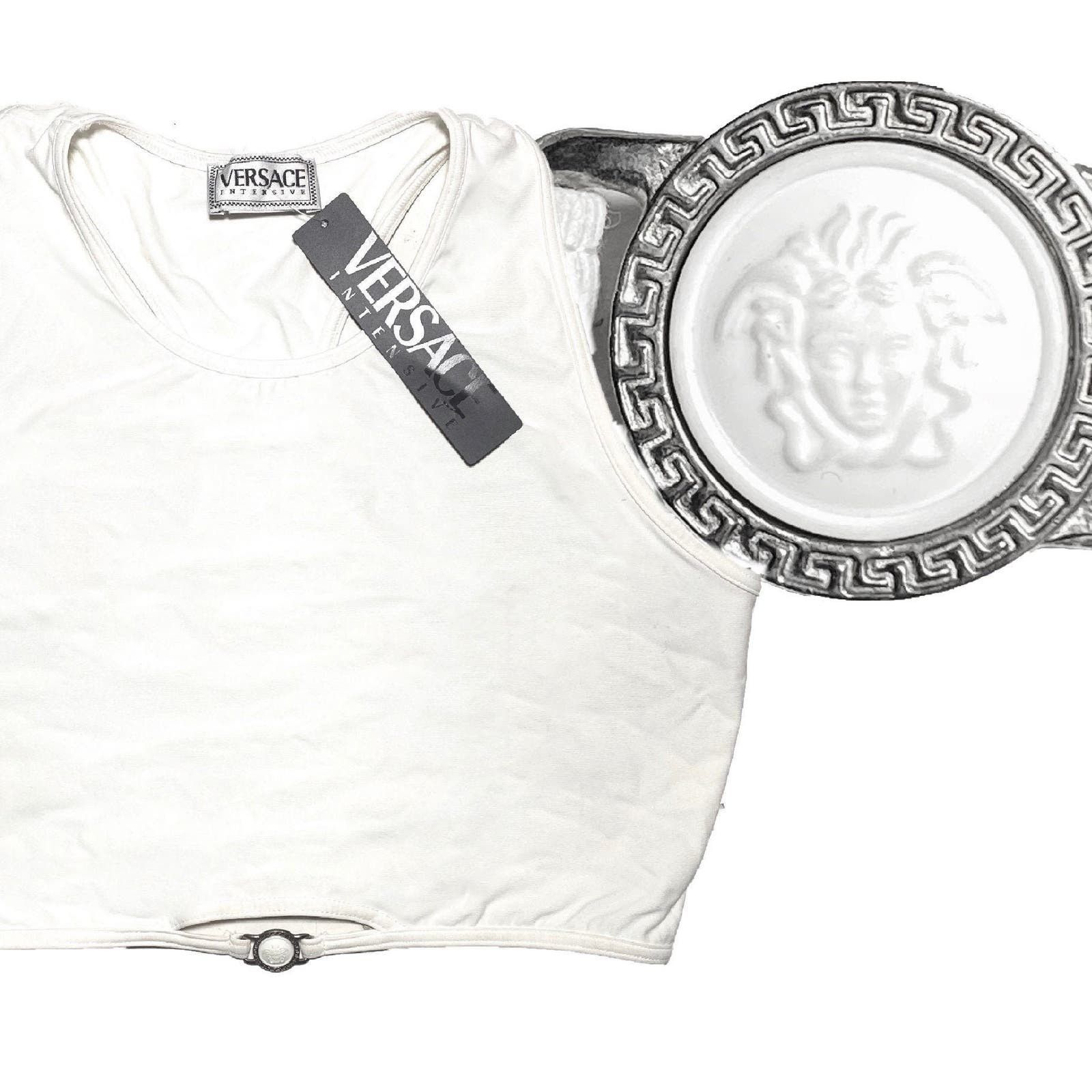 Image of Versace 90's White Medusa Crop Top, Sexy And Sporty With Tags, Women's (Size XL)