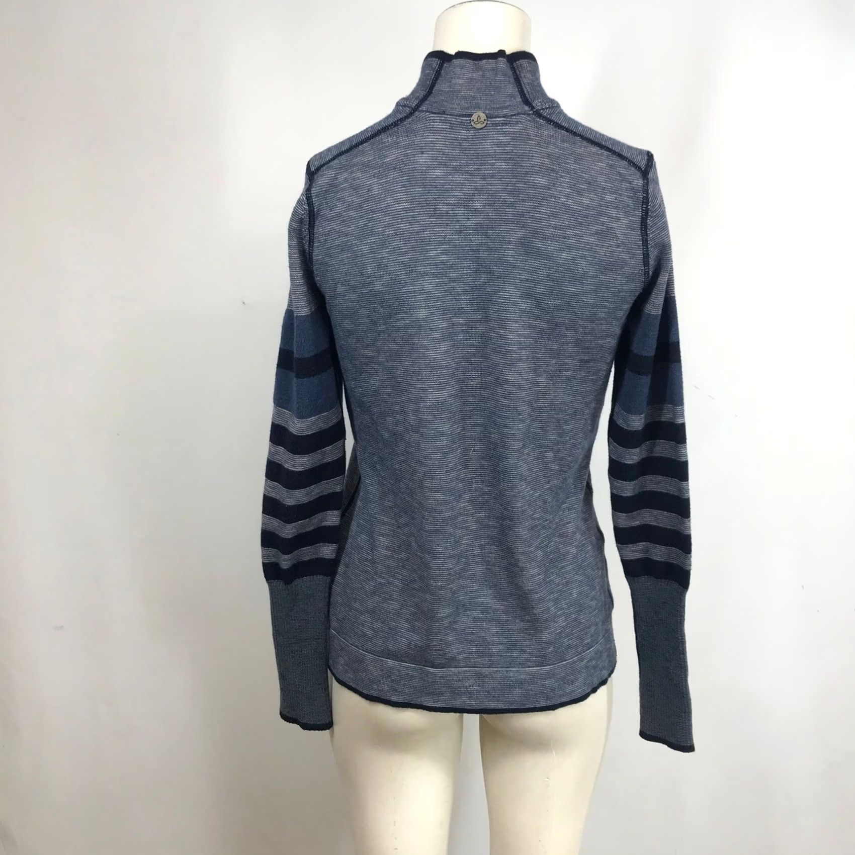 Prana Prana Womens Blue Striped Quarter Zip Sweater SMALL Mock Neck Wool Blend Knit Size S / US 4 / IT 40 - 5 Thumbnail