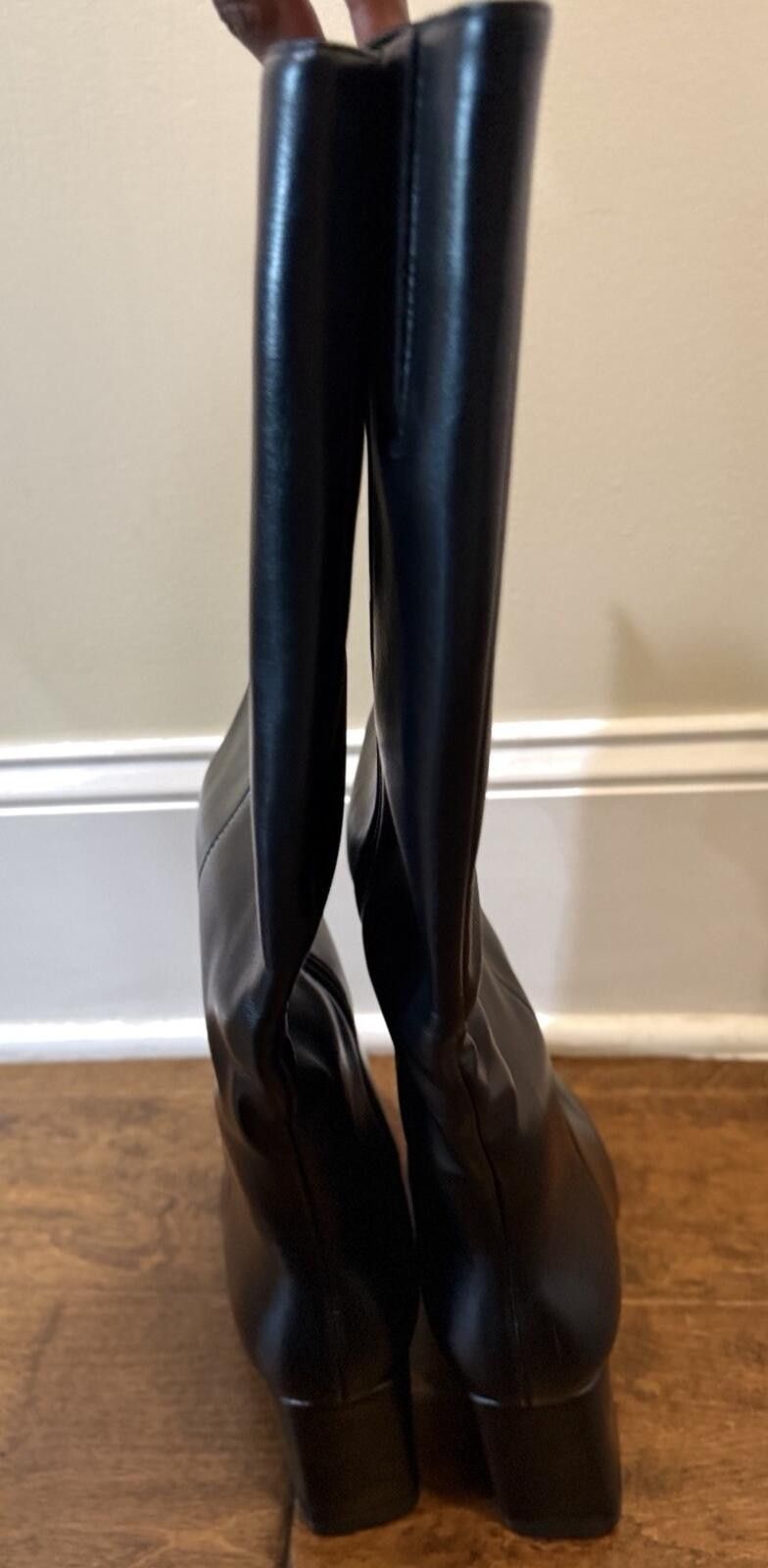 Other Wet Kiss Chunky Block Heel Knee High Pointed Toe Boot Black Size US 8 / IT 38 - 4 Thumbnail