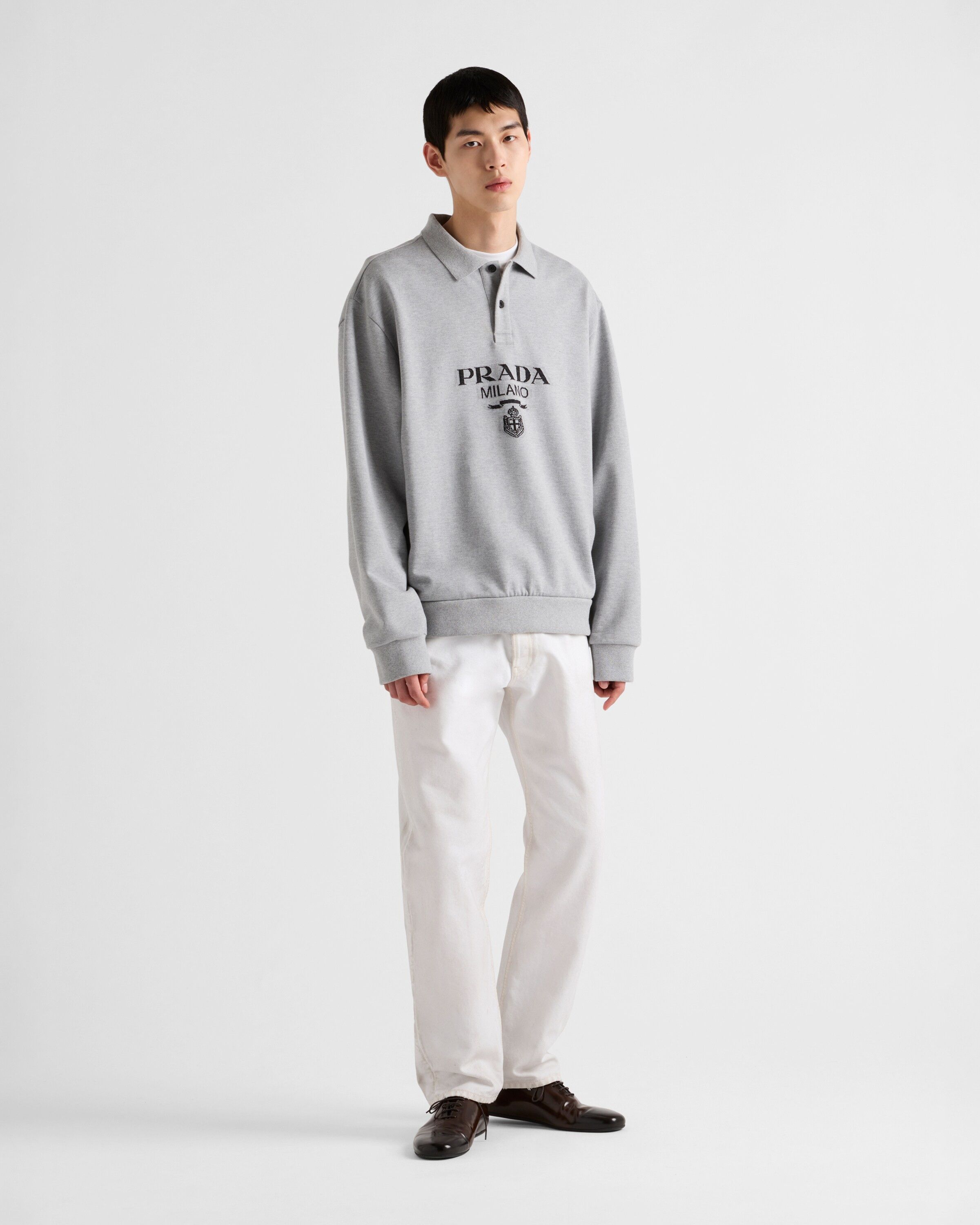 Prada oc11z0625 Long-Sleeved Cotton Polo Shirt in Grey Size US XL / EU 56 / 4 - 2 Thumbnail