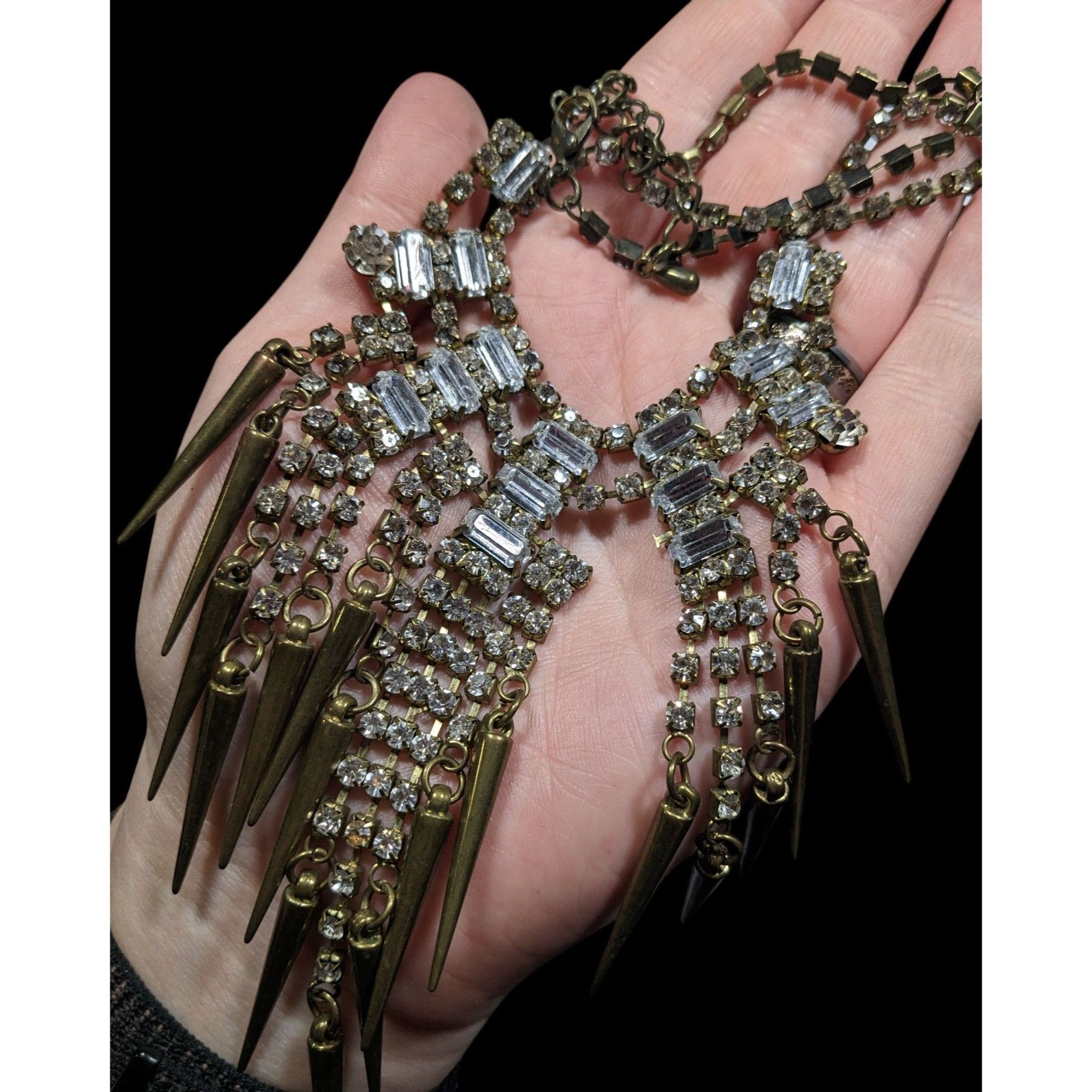 Other Industrial Glam Rhinestone Gold Tone Statement Necklace Size ONE SIZE - 5 Thumbnail