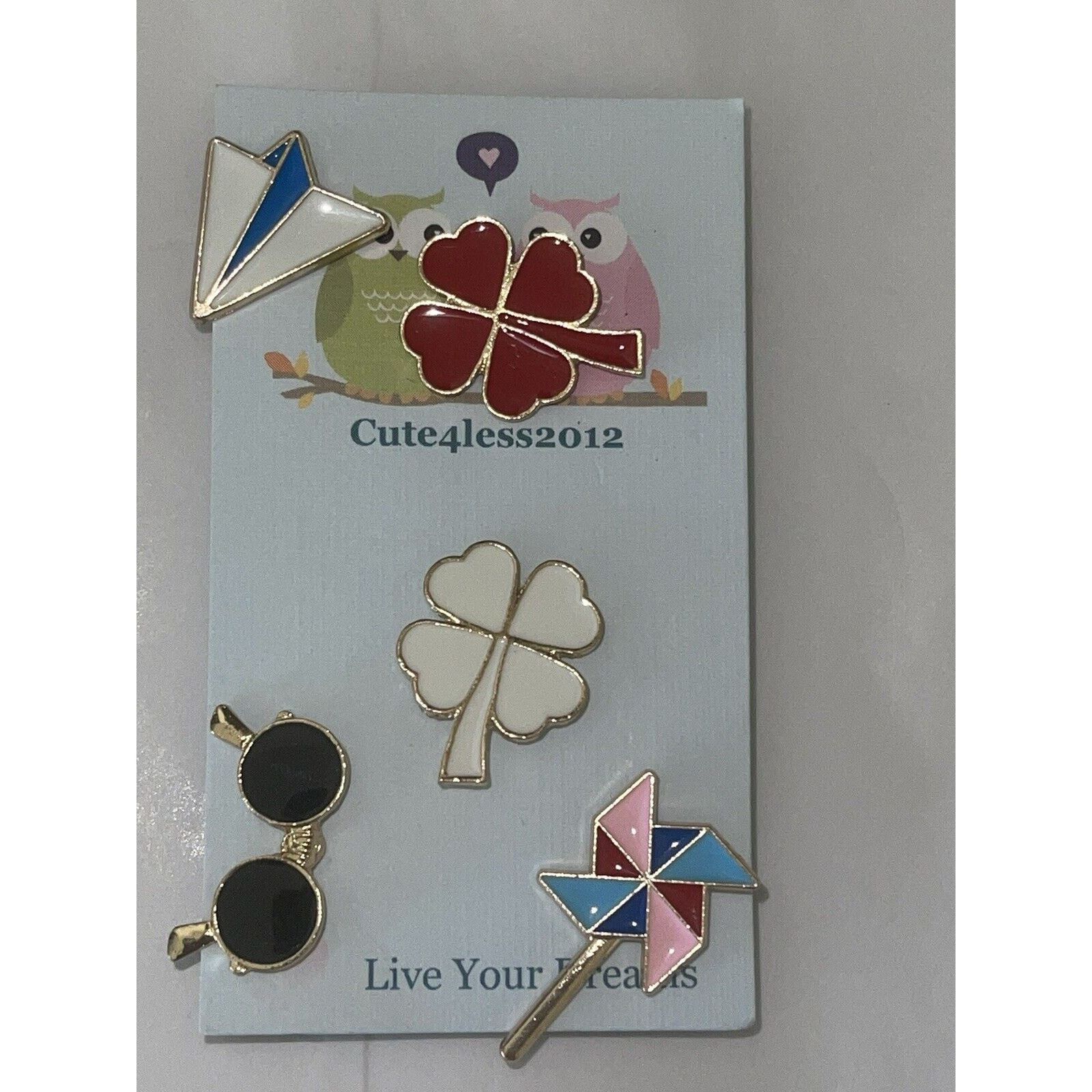 Other Lot Of 5 Pins Pins 4 Leaf Clover Paper Plane Glasses Size ONE SIZE - 1 Preview