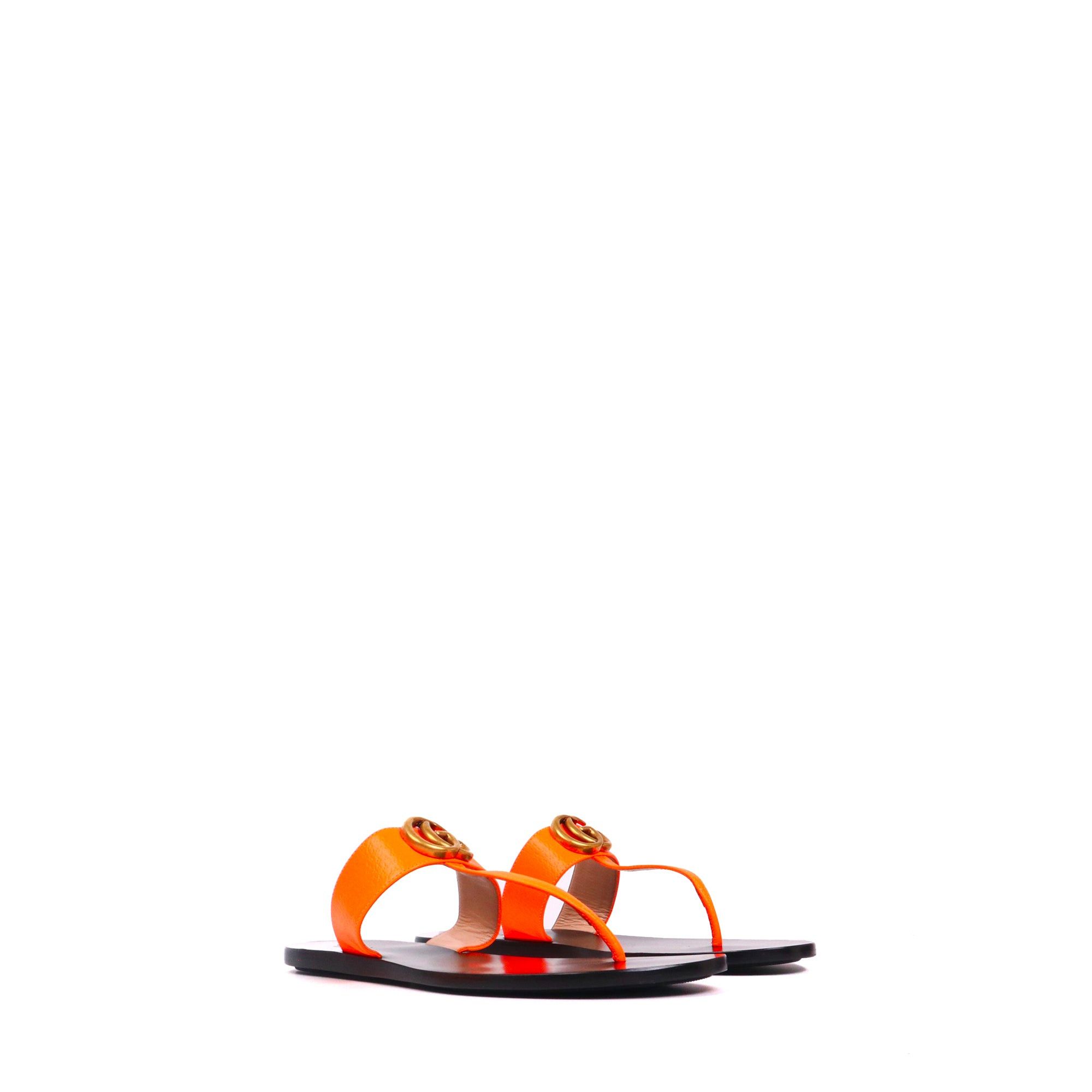 Gucci GUCCI - Marmont Par Amour Gucci sandals in neon orange grained leather (T39.5) Size US 8.5 / IT 38.5 - 1 Thumbnail