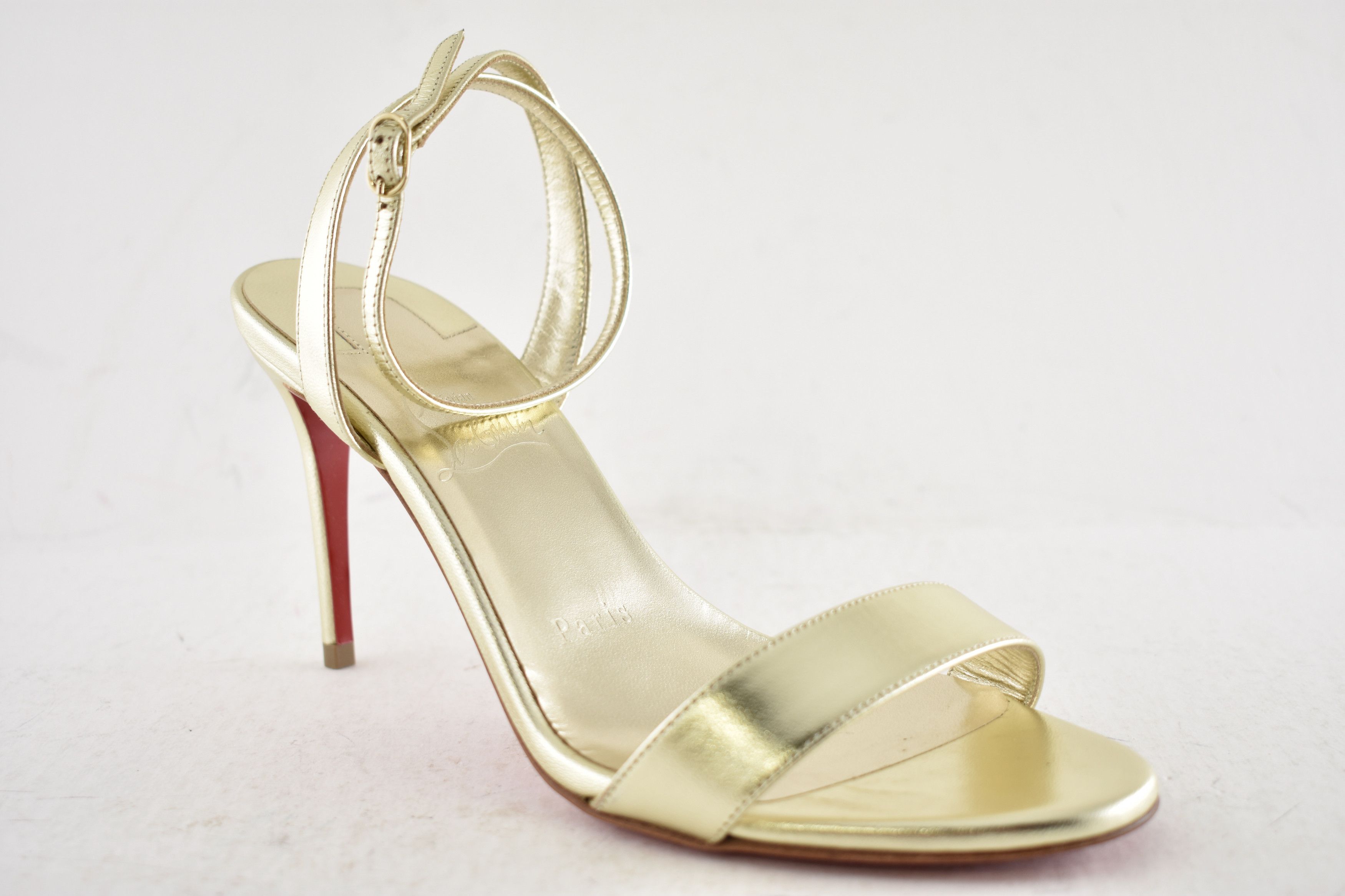 Christian Louboutin Loubigirl 85 Platine Gold Ankle Strap Sandal Heel Pump 41 Size US 11 / IT 41 - 6 Thumbnail