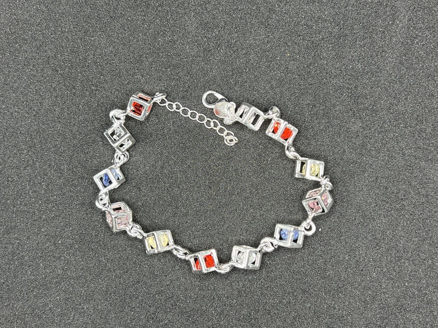 Jewelry Colorful Crystal Beads 925 Silver Chain Bracelet Size ONE SIZE - 4 Thumbnail