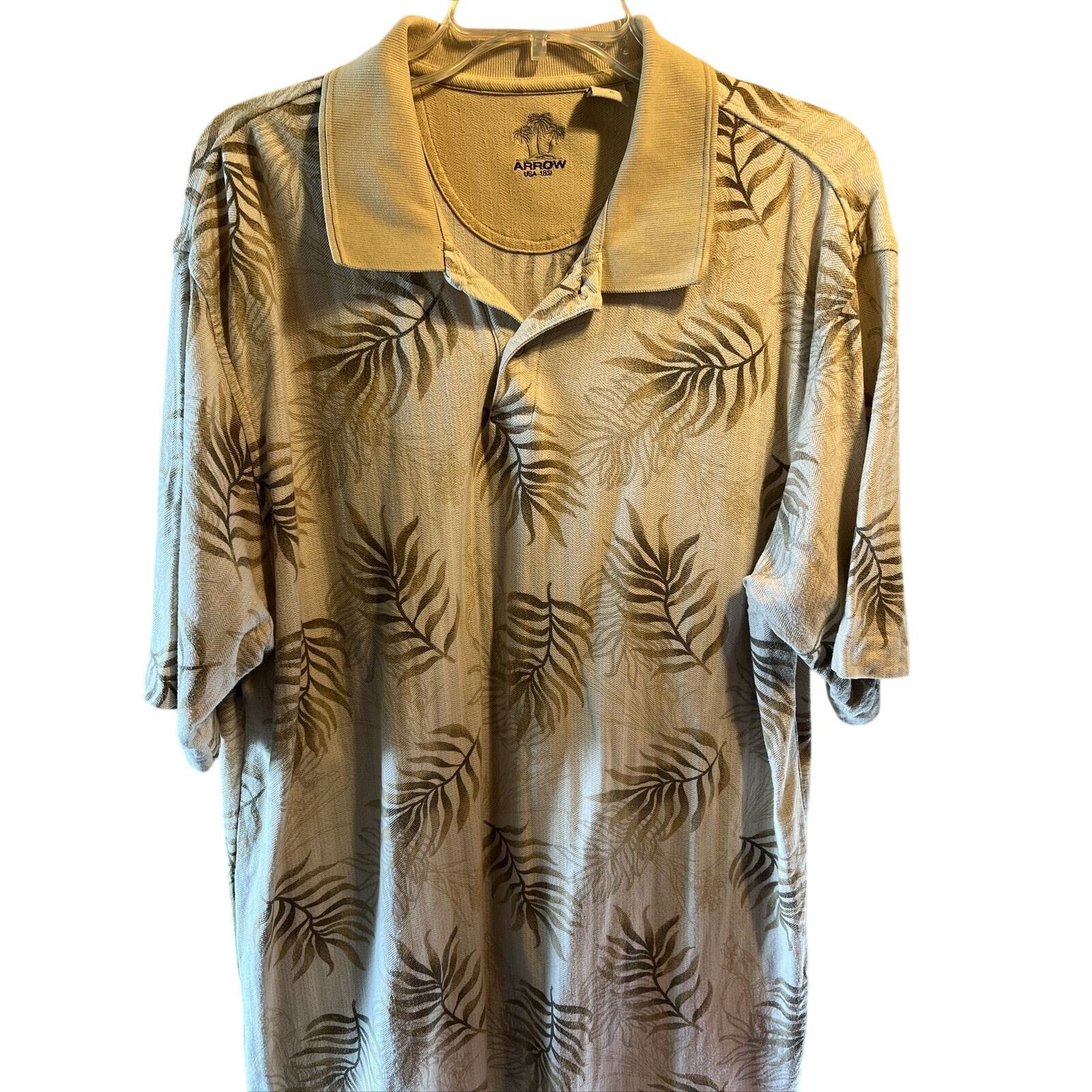 Arrow Arrow Vintage Polo Men's XL Beige Floral SS 1/4 Button Shirt Size US XL / EU 56 / 4 - 1 Thumbnail